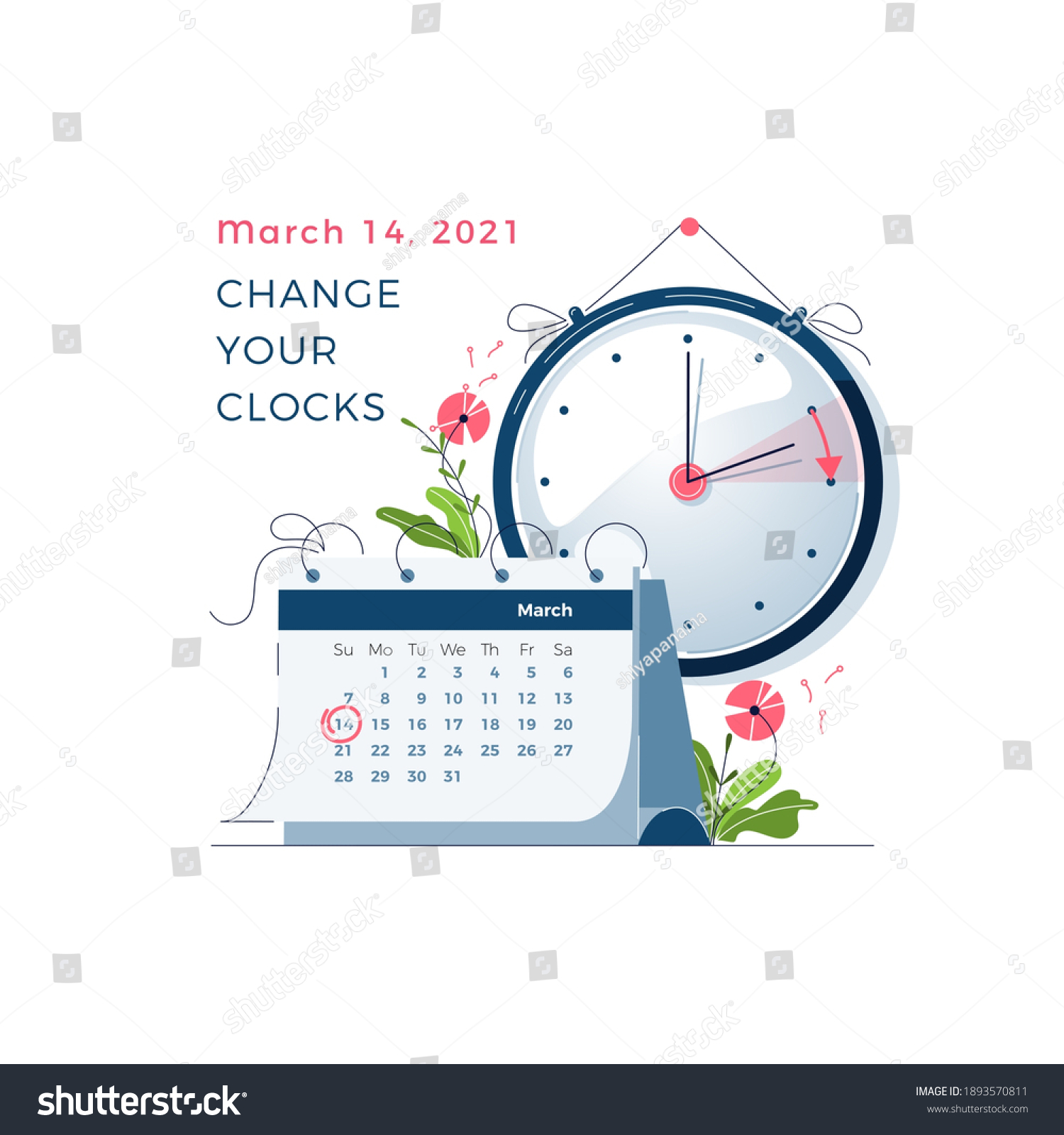 Daylight Saving Time Begins Concept Clocks Stock Vector (Royalty Free ...