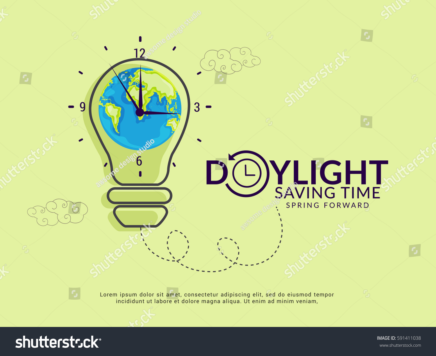 Daylight Saving Time Concept Clock Lettering Stock Vector (Royalty Free