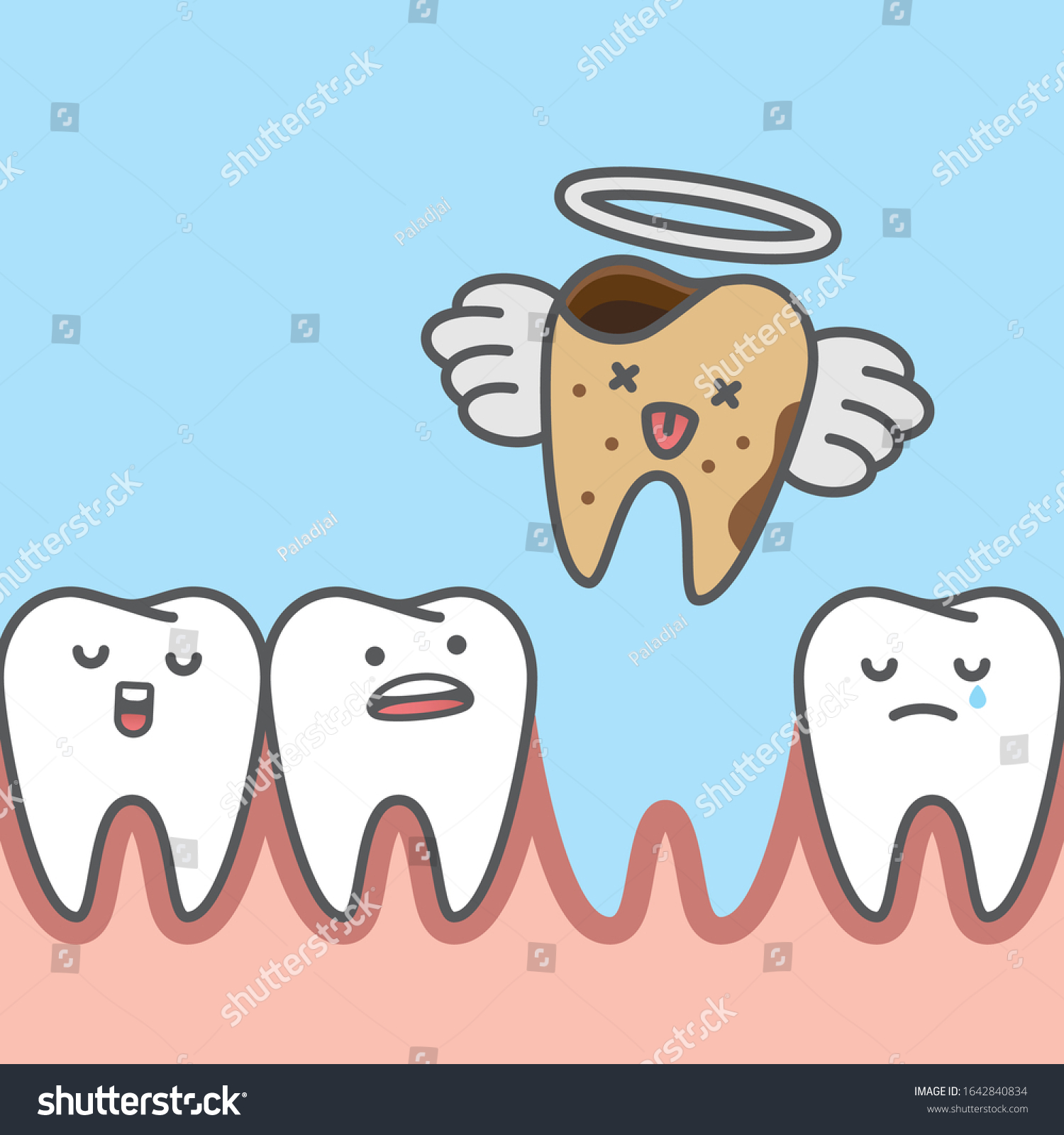 Dead Decay Tooth Missing Go Heaven Stock Vector Royalty Free