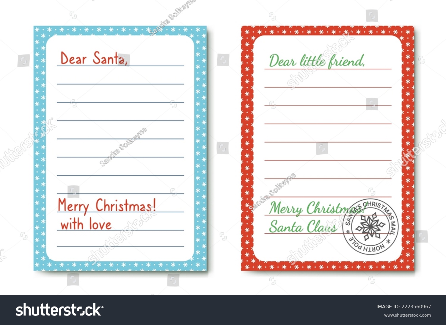 SVG of Dear little friend. Dear Santa. Christmas letters. Template. Flat, cartoon. Isolated vector illustration eps 10 svg