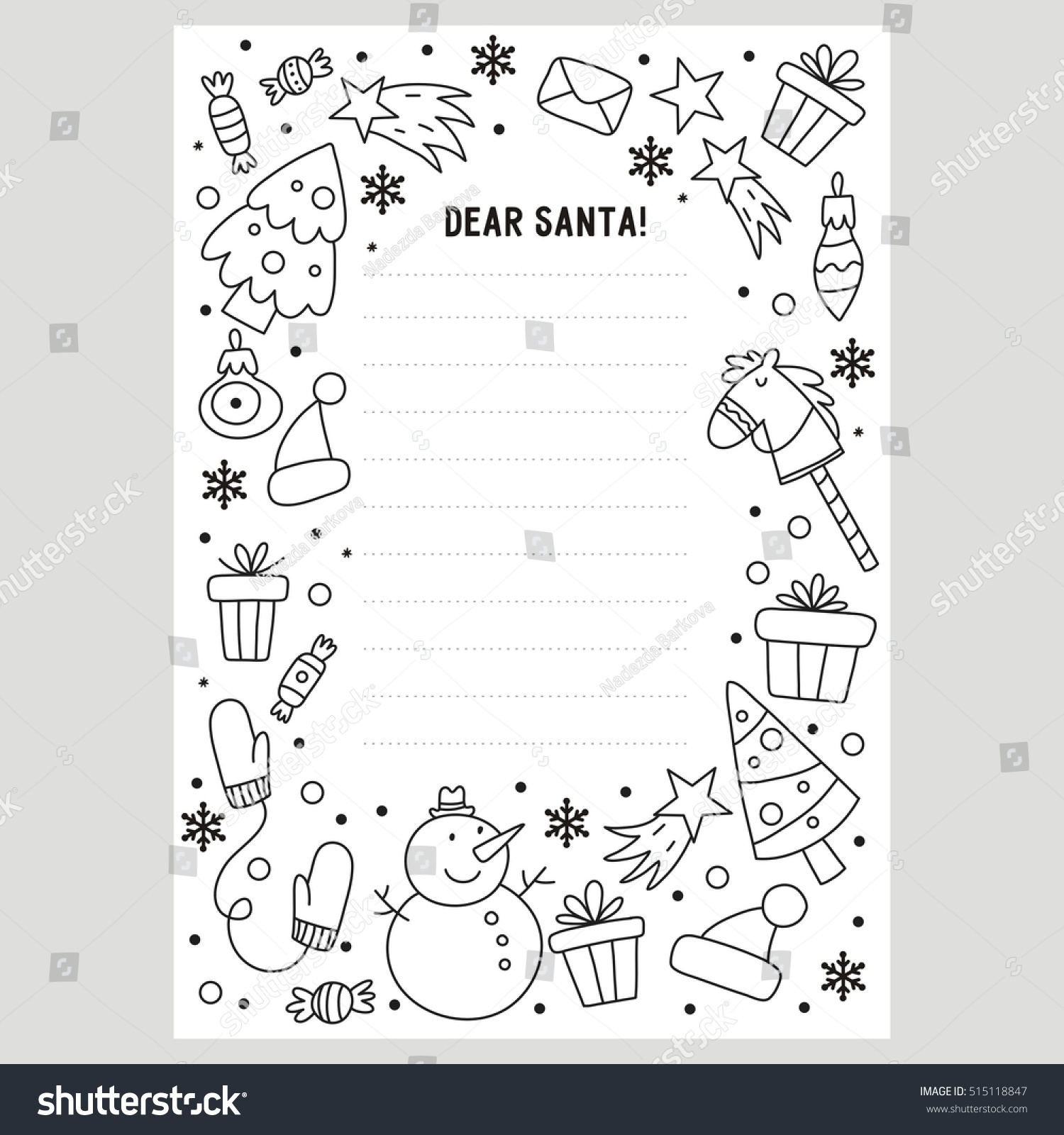 Dear Santa Letter Coloring Page Stock Vector 515118847 - Shutterstock
