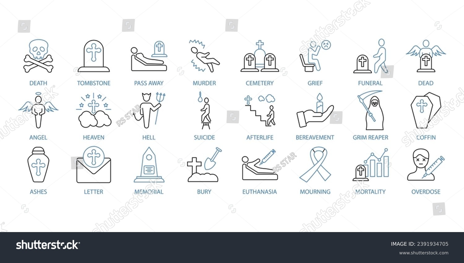 SVG of Death icons set. Set of editable stroke icons.Vector set of Death svg