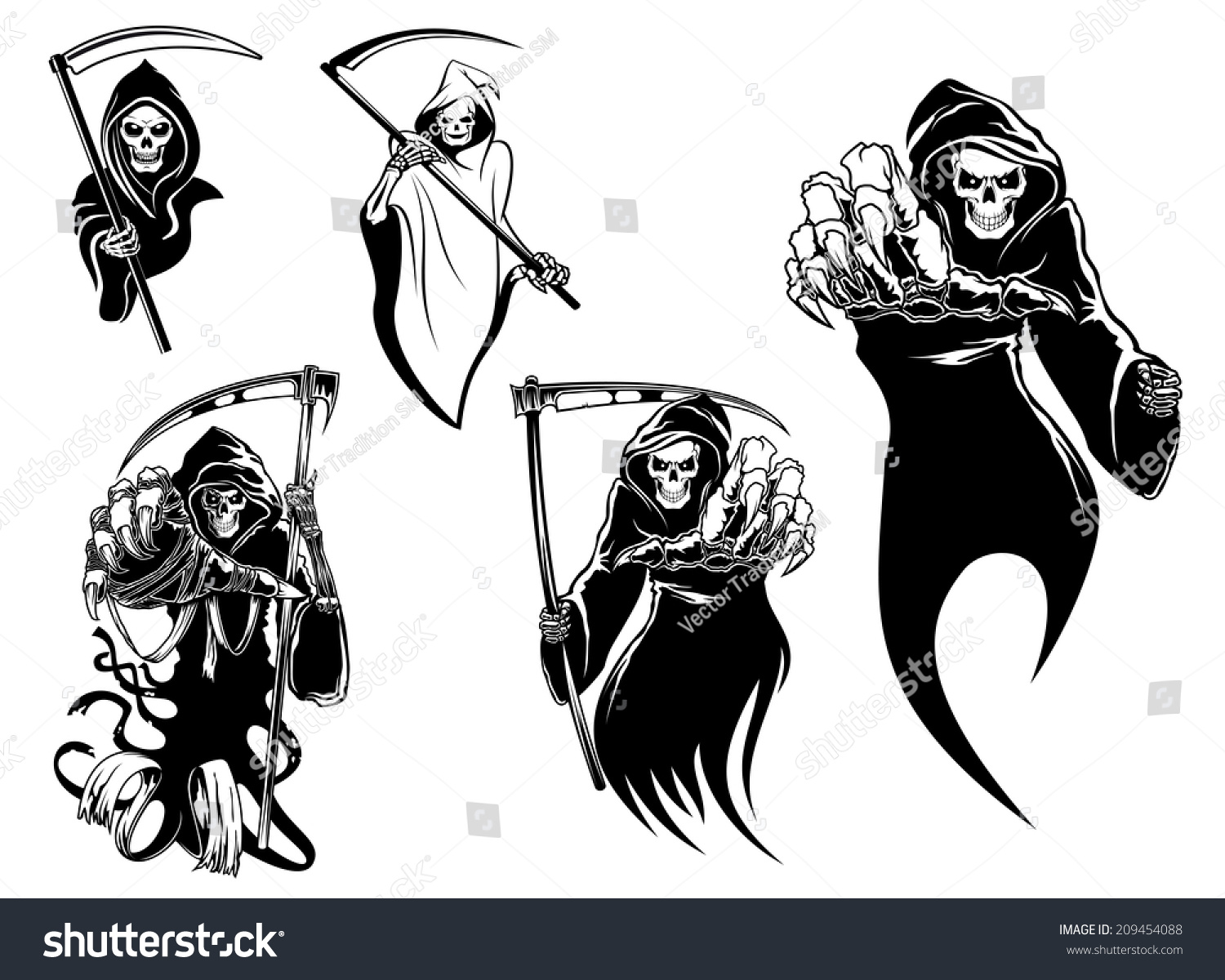 Death Skeleton Characters Without Scythe Suitable Stock Vector (Royalty ...