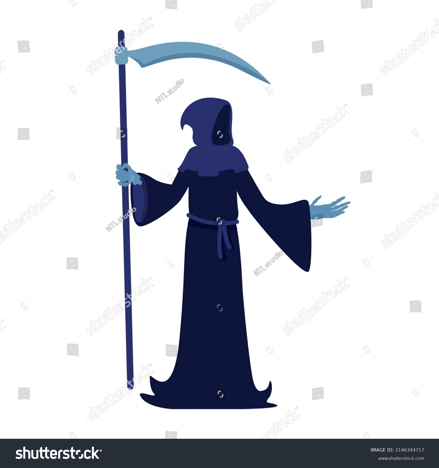 Death Scythe Semi Flat Color Vector Stock Vector Royalty Free   Stock Vector Death With Scythe Semi Flat Color Vector Character Full Body Person On White Fictional Personage 2146344717 