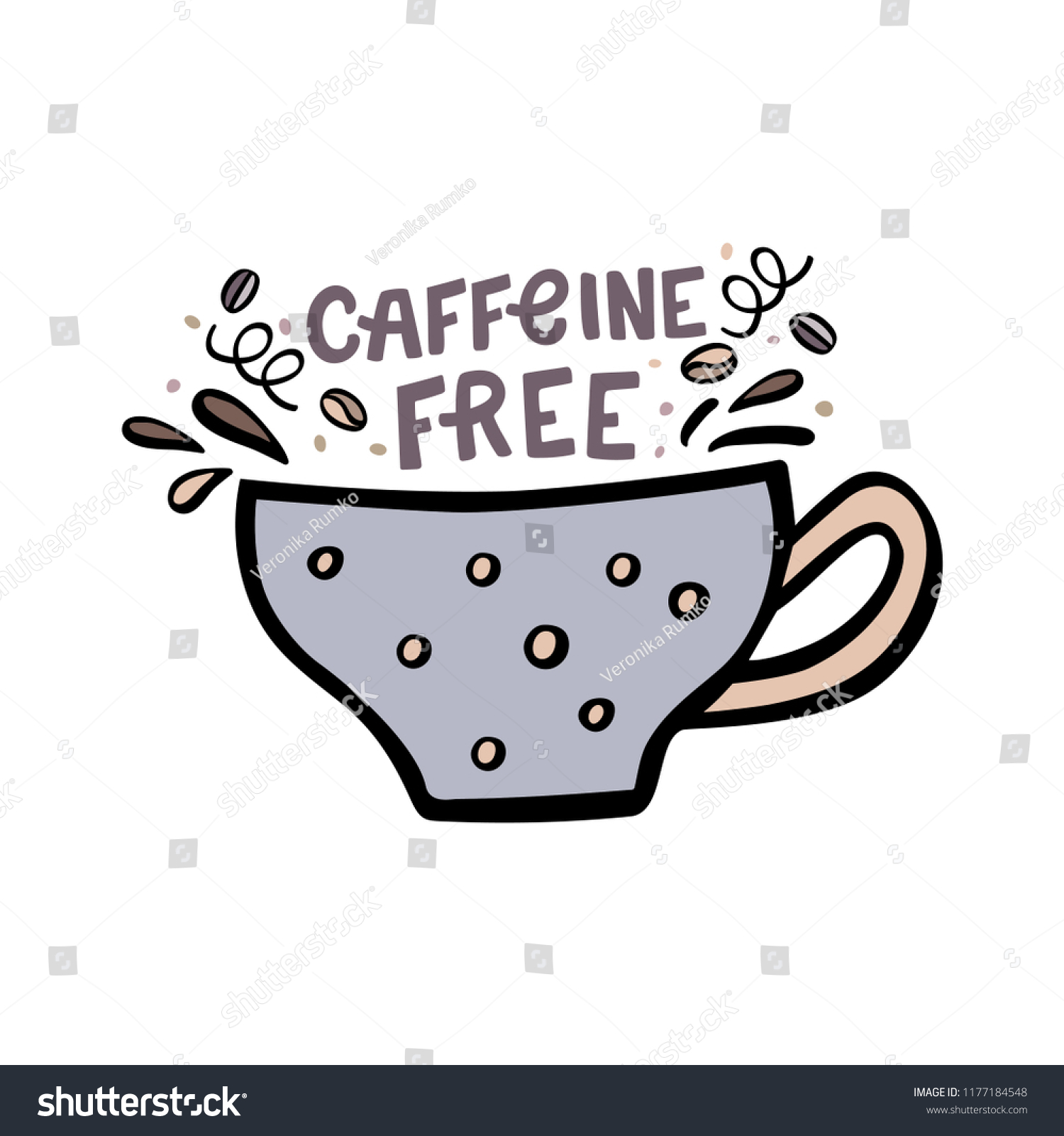 Decaffeinated Coffee Cup Hand Drawn Lettering Stock Vector Royalty Free