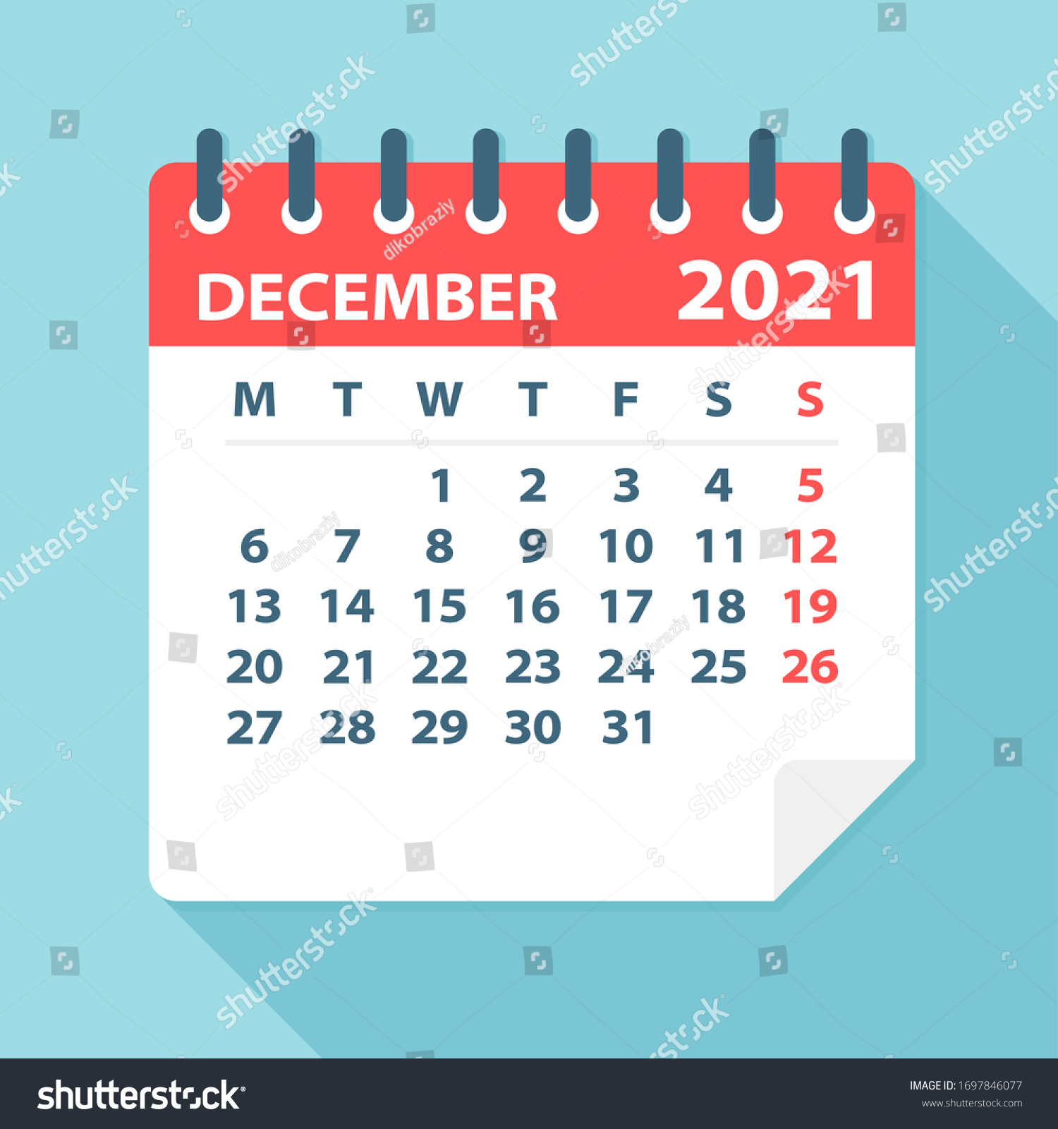 December 2021 Calendar Leaf Illustration Vector Stock Vector (Royalty ...