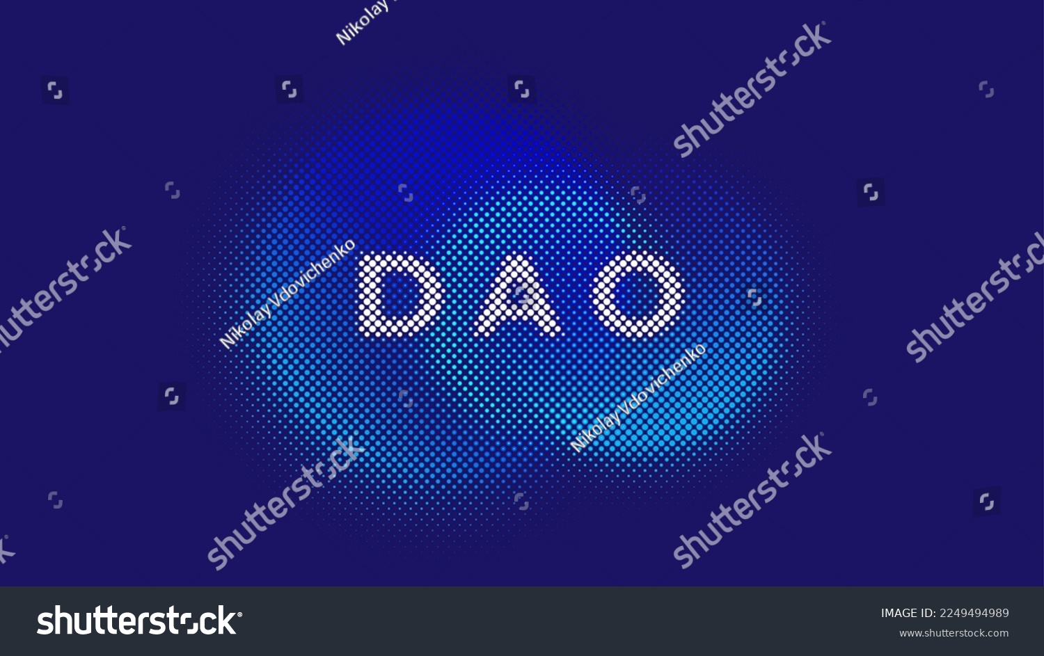 SVG of Decentralized Autonomous Organisation. Illustration with typography DAO for infographics. Digital technology concept, smart contract, cryptocurrency. Vector wallpaper, blue background, blurred circle. svg