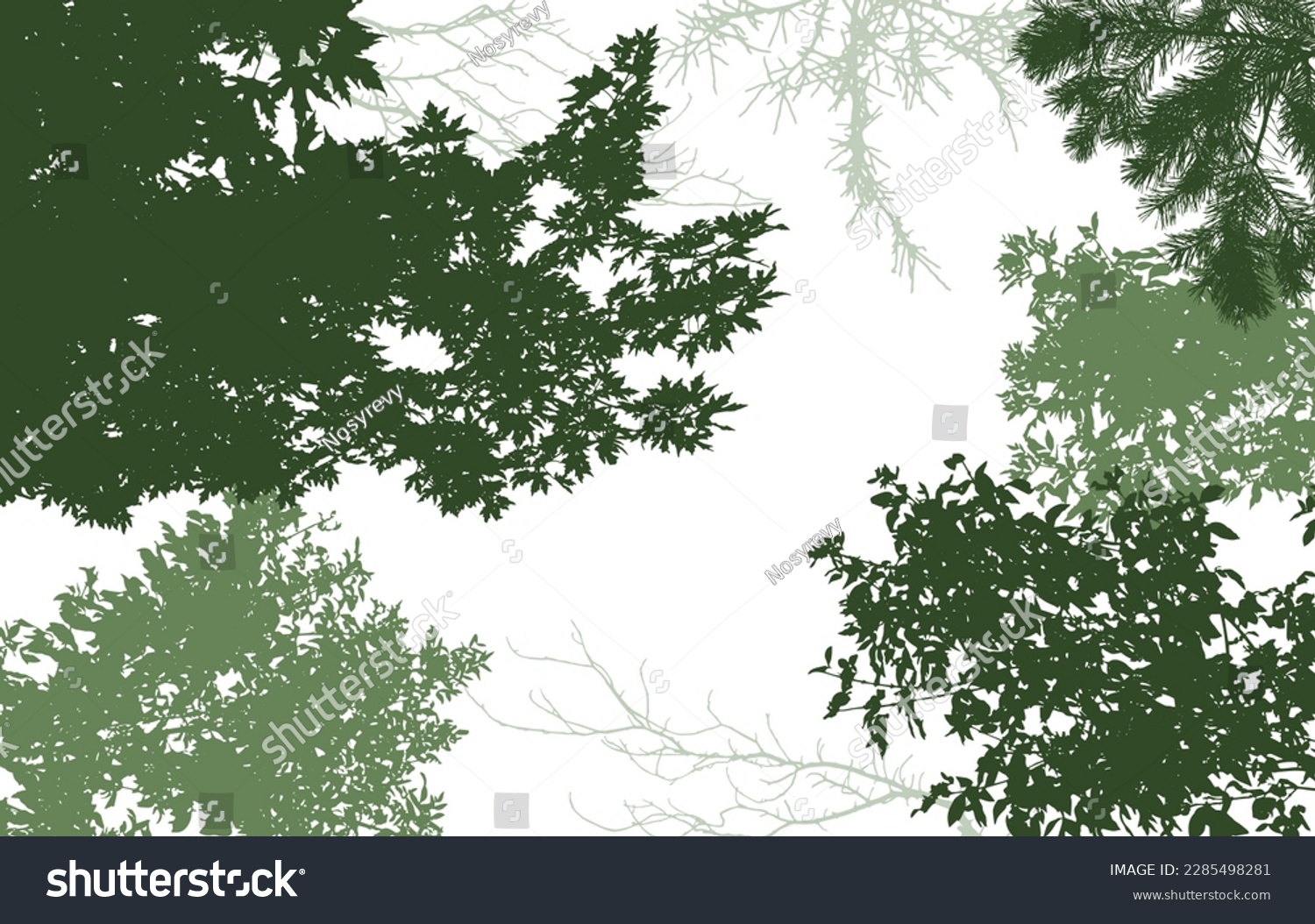 SVG of Deciduous and coniferous, and bare branches of trees silhouette, background. Vector illustration   svg