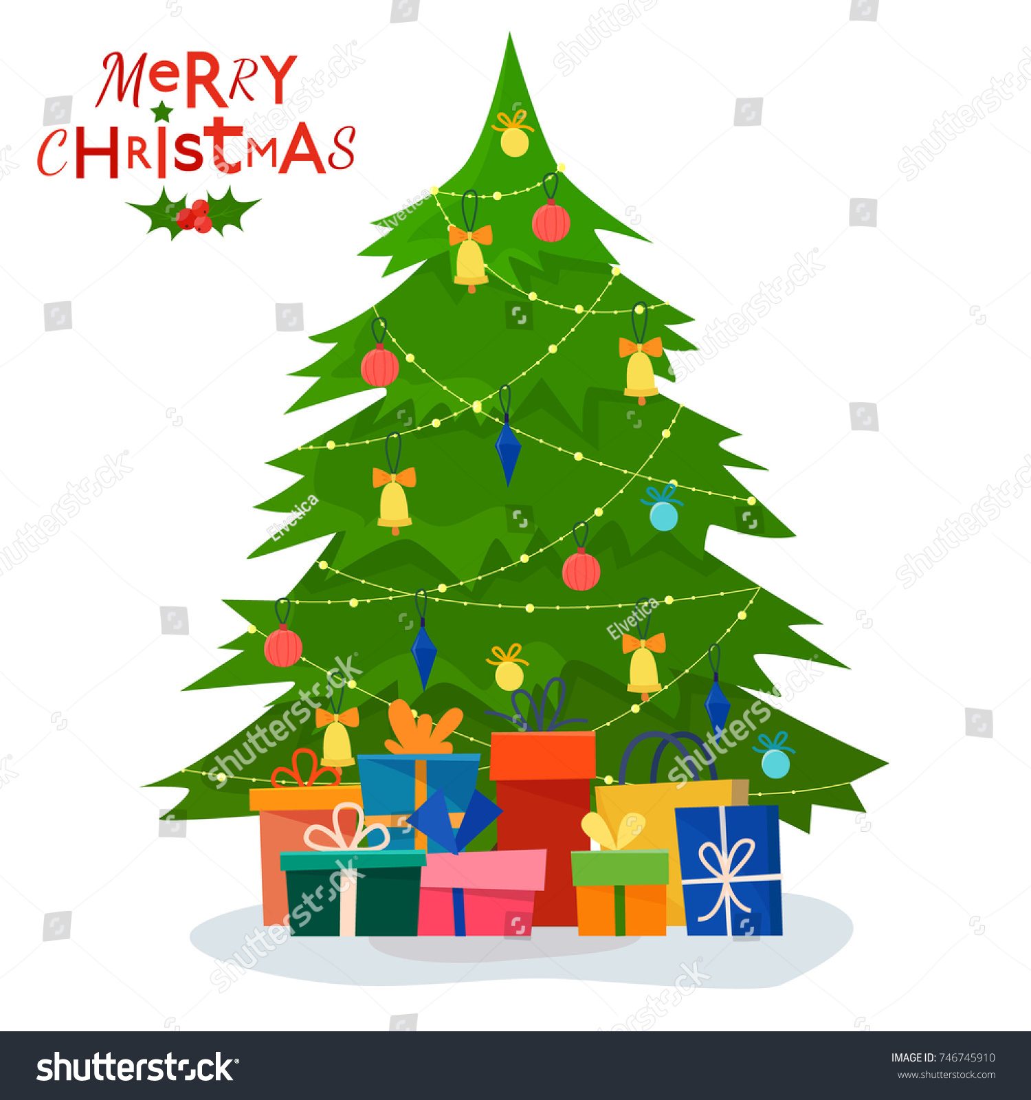 Decorated Christmas Tree Gift Boxes Star Stock Vector (Royalty Free ...