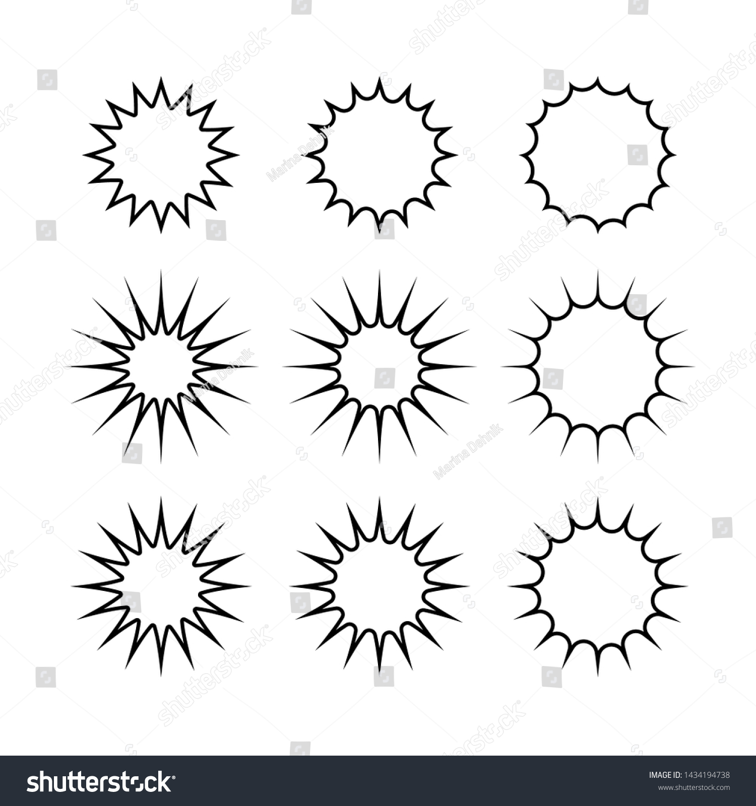 Decoration Elements Set Outline Stars Sparkles Stock Vector (Royalty ...