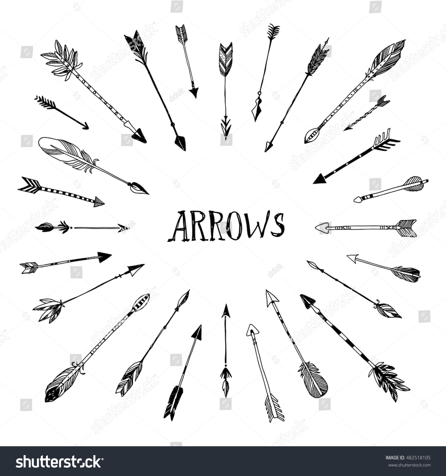 Decorative Arrows Collection. Hand Drawn Vector Design Set. - 482518105 ...