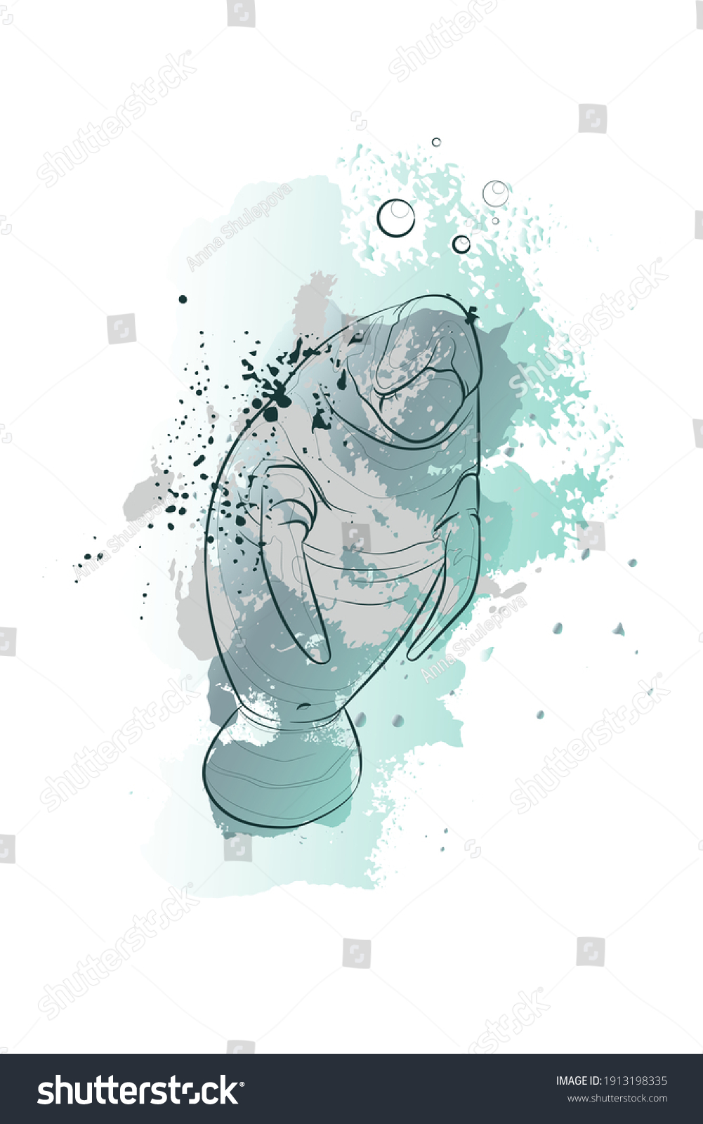 SVG of Decorative background with Manatee (Sea cow). Vector illustration. svg