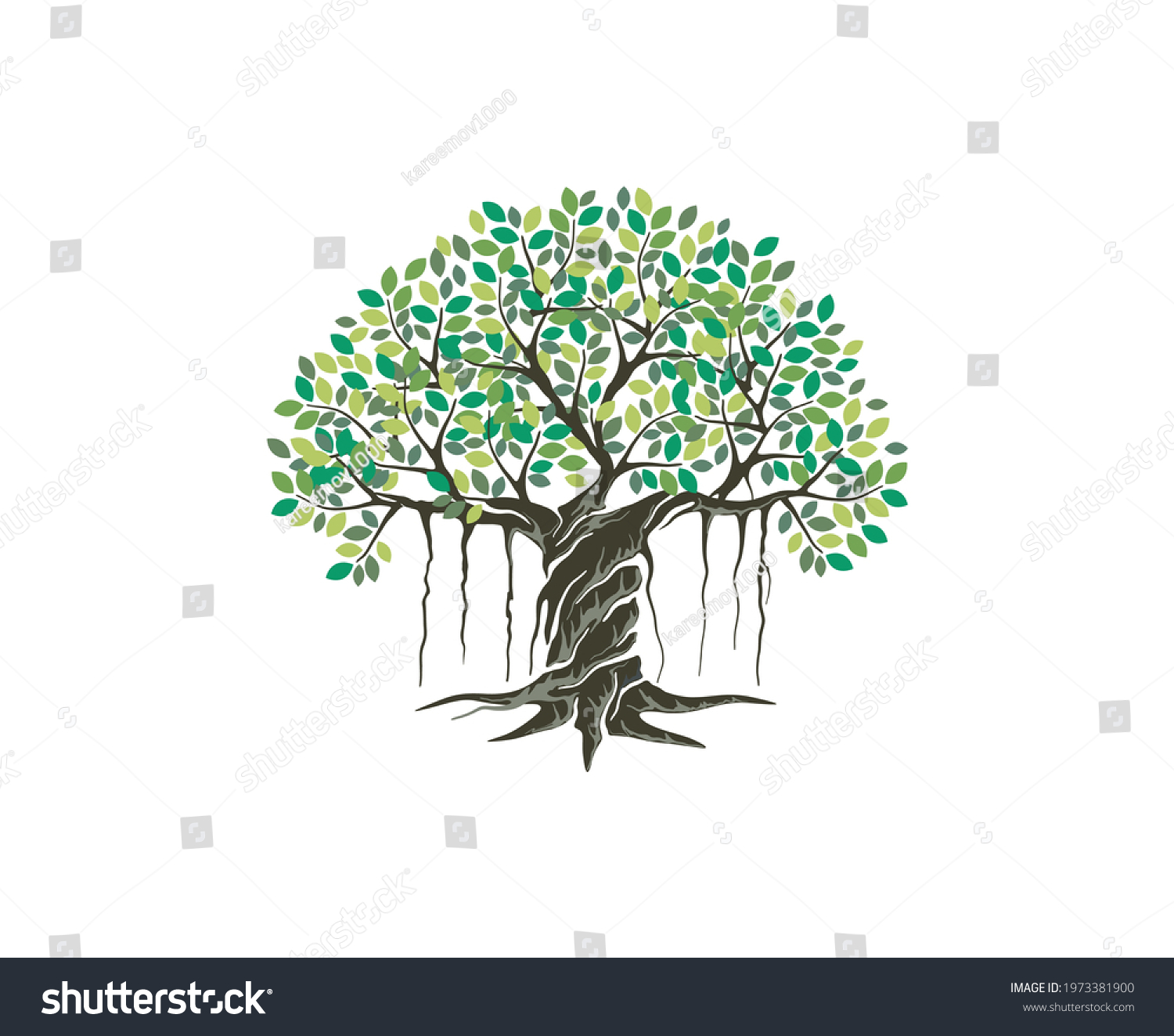 SVG of Decorative banyan tree with hand drawn style, vector isolated on white svg