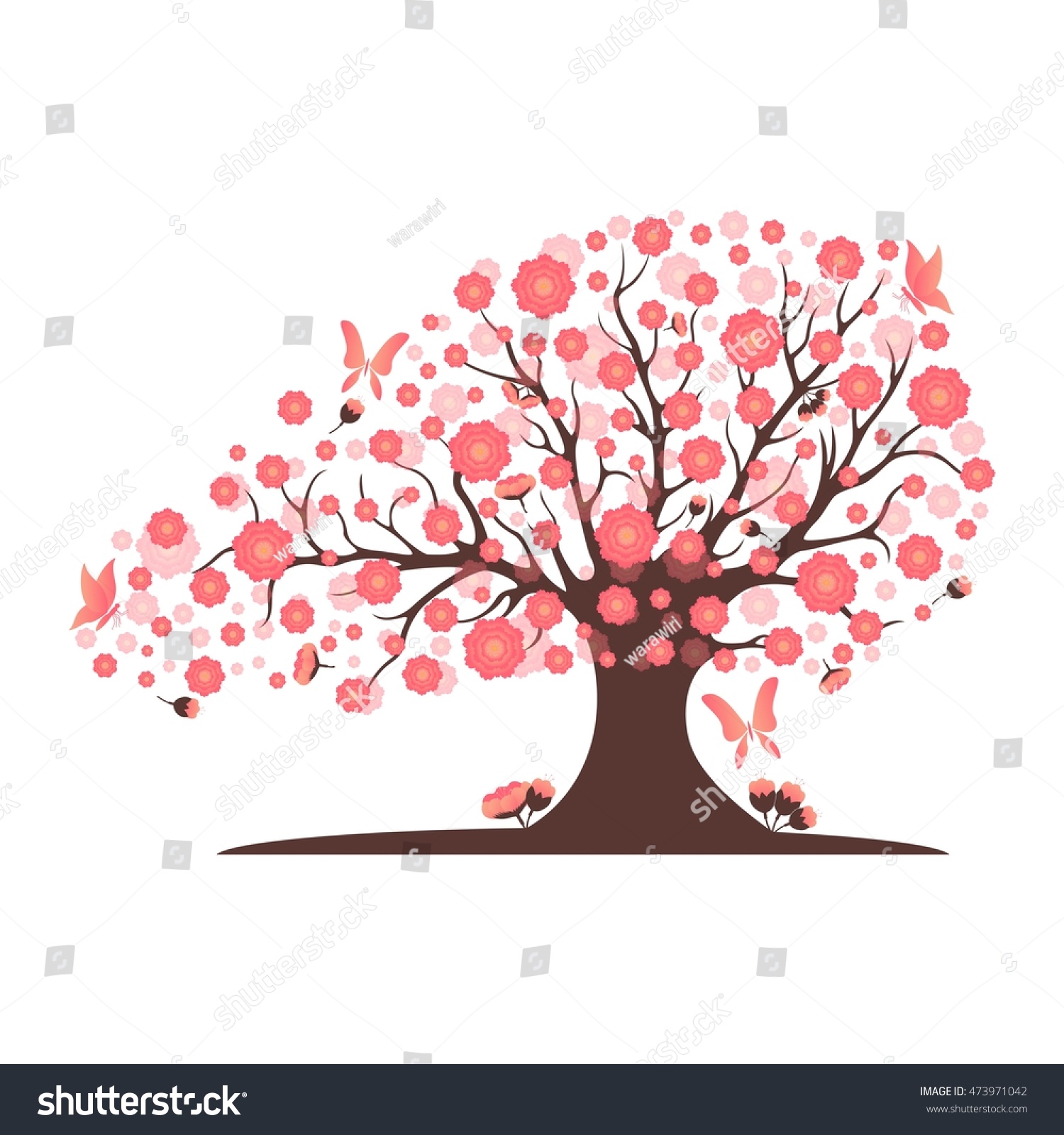 Decorative Beautiful Cherry Blossom Tree Vector Stock Vector 473971042