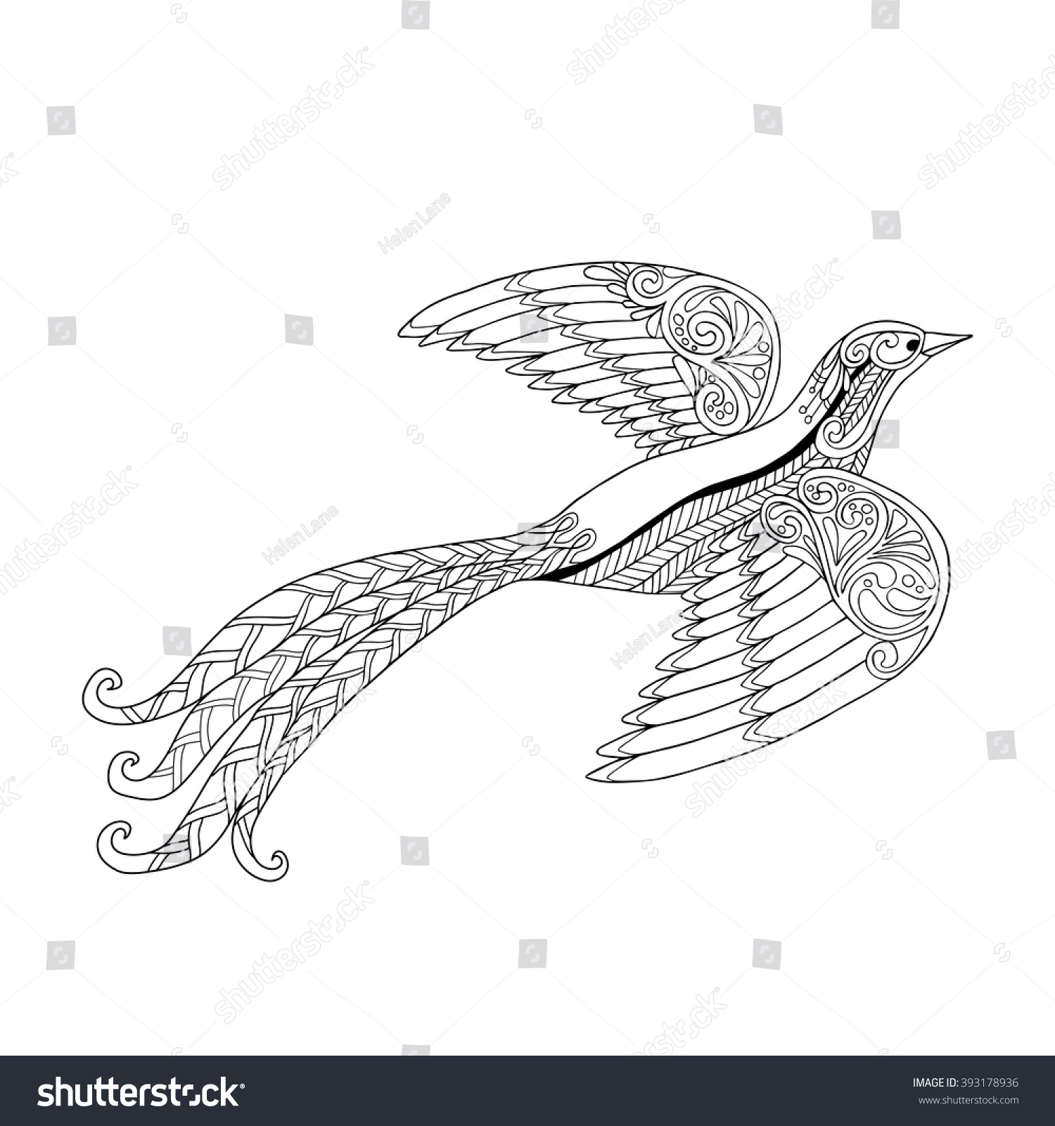 Decorative Bird Coloring Book Adult Older Stock Vector