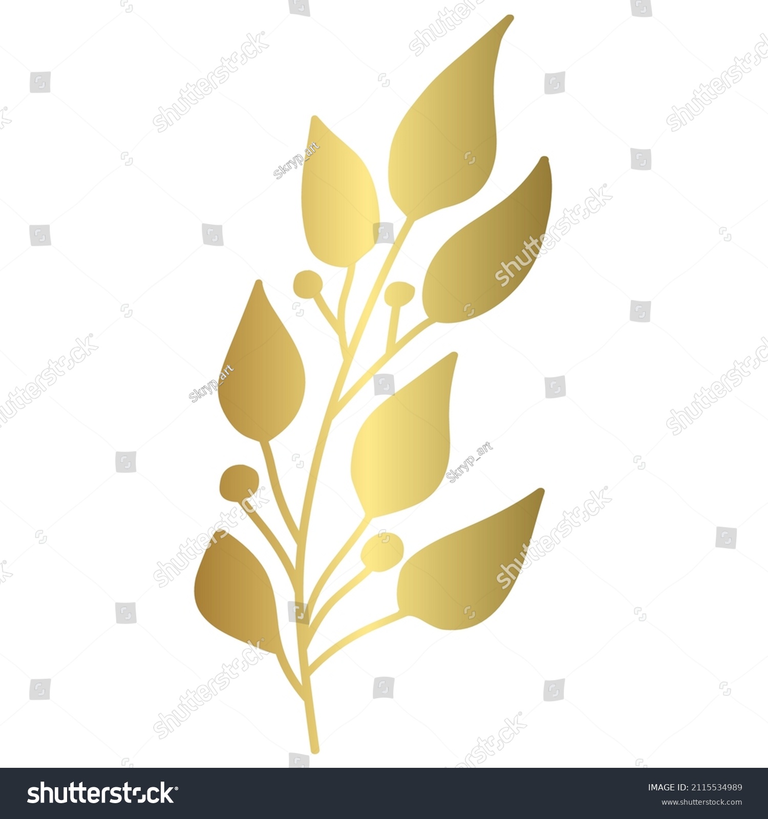SVG of Decorative branch with golden leaves and berries. Plant with color gradient isolated on white background. Vector illustration. svg
