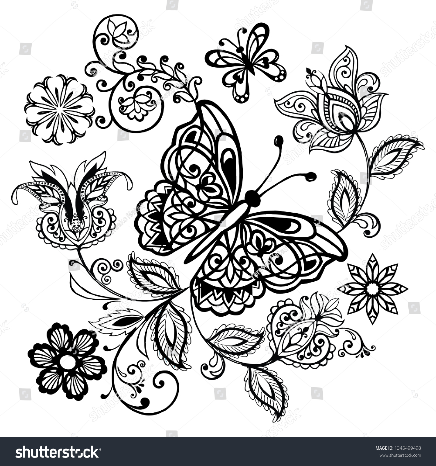 Decorative Butterfly Floral Ornament Anti Stress Stock Vector ...