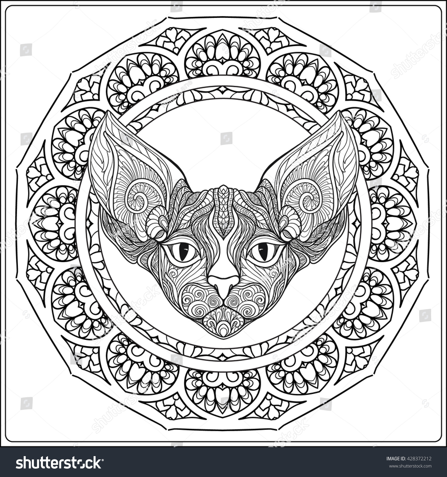 Download Decorative Cat Mandala Vector Illustration Adult Stock ...
