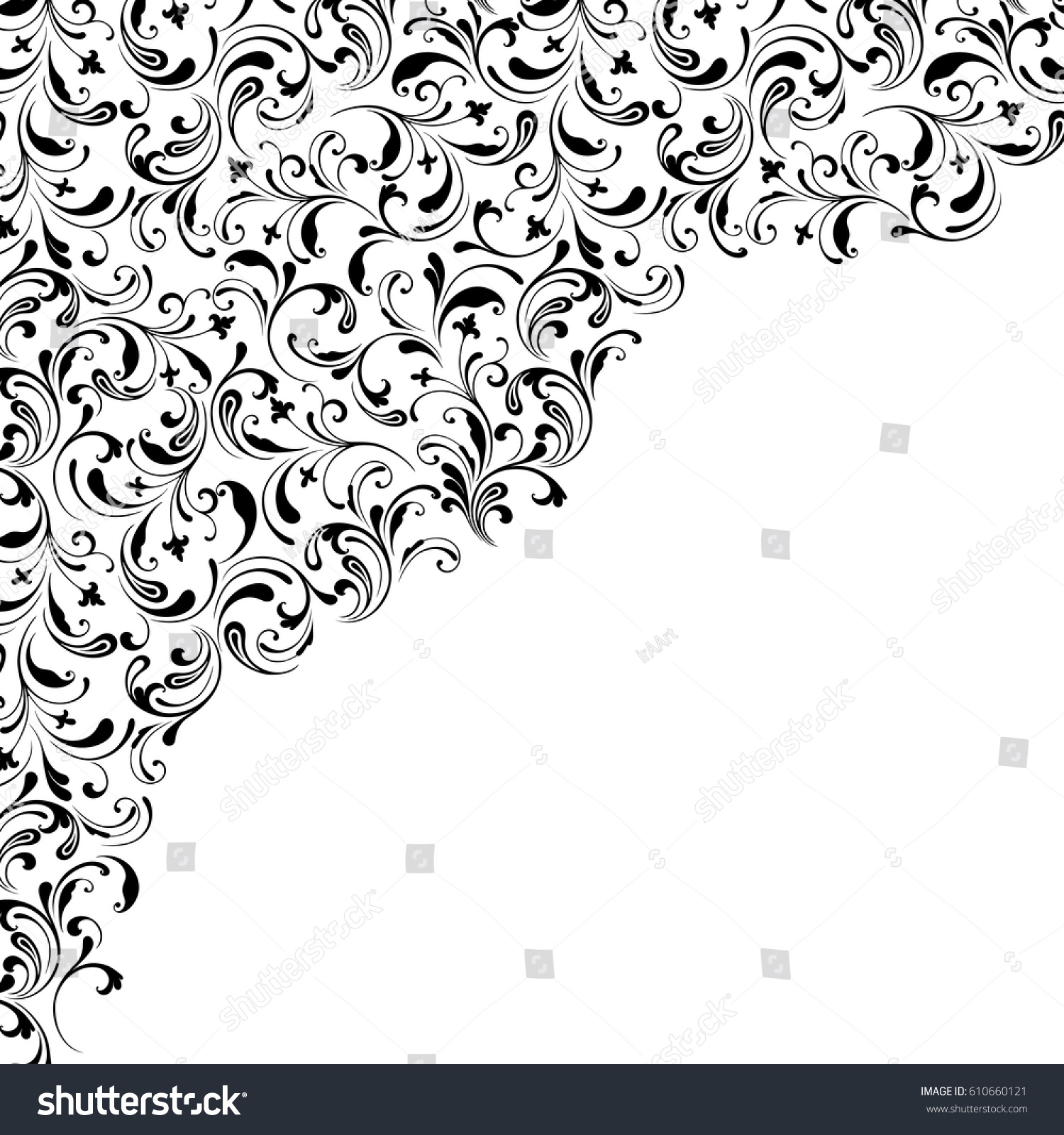 Decorative Corner Border Floral Swirls Flowers Stock Vector 610660121