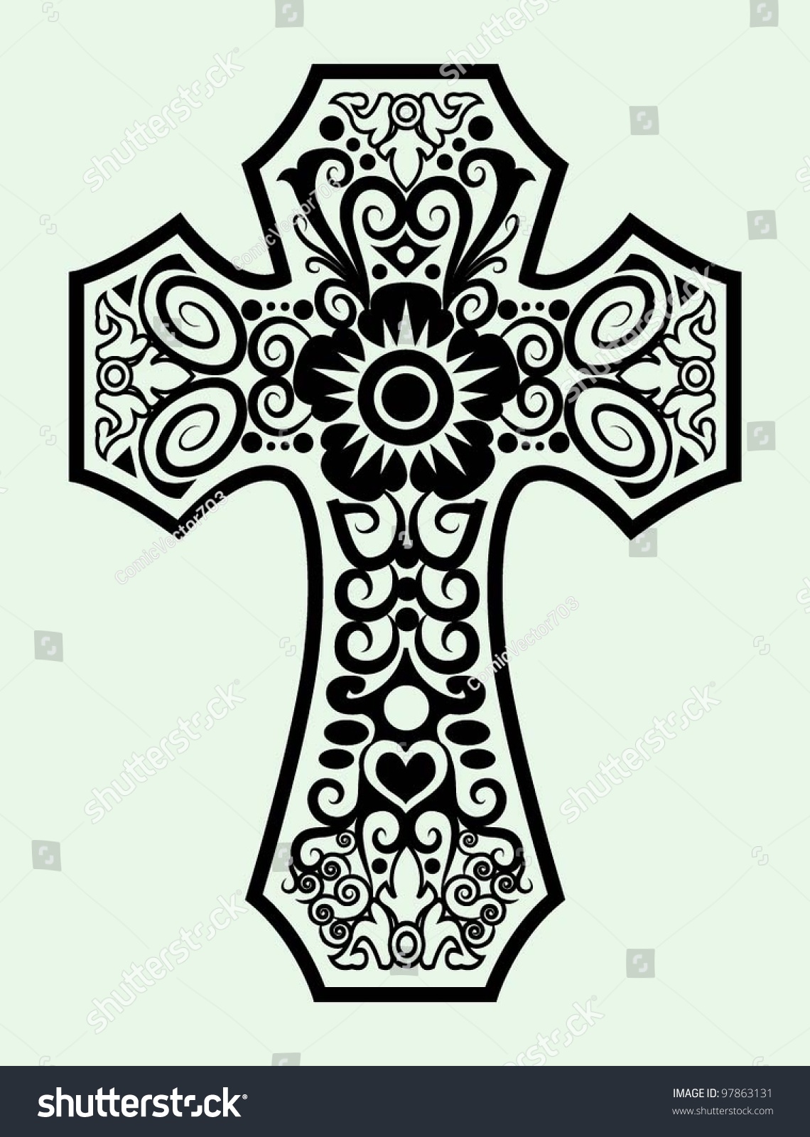 Decorative Cross Ornament Ink Black And White Drawing Symbol Stock ...