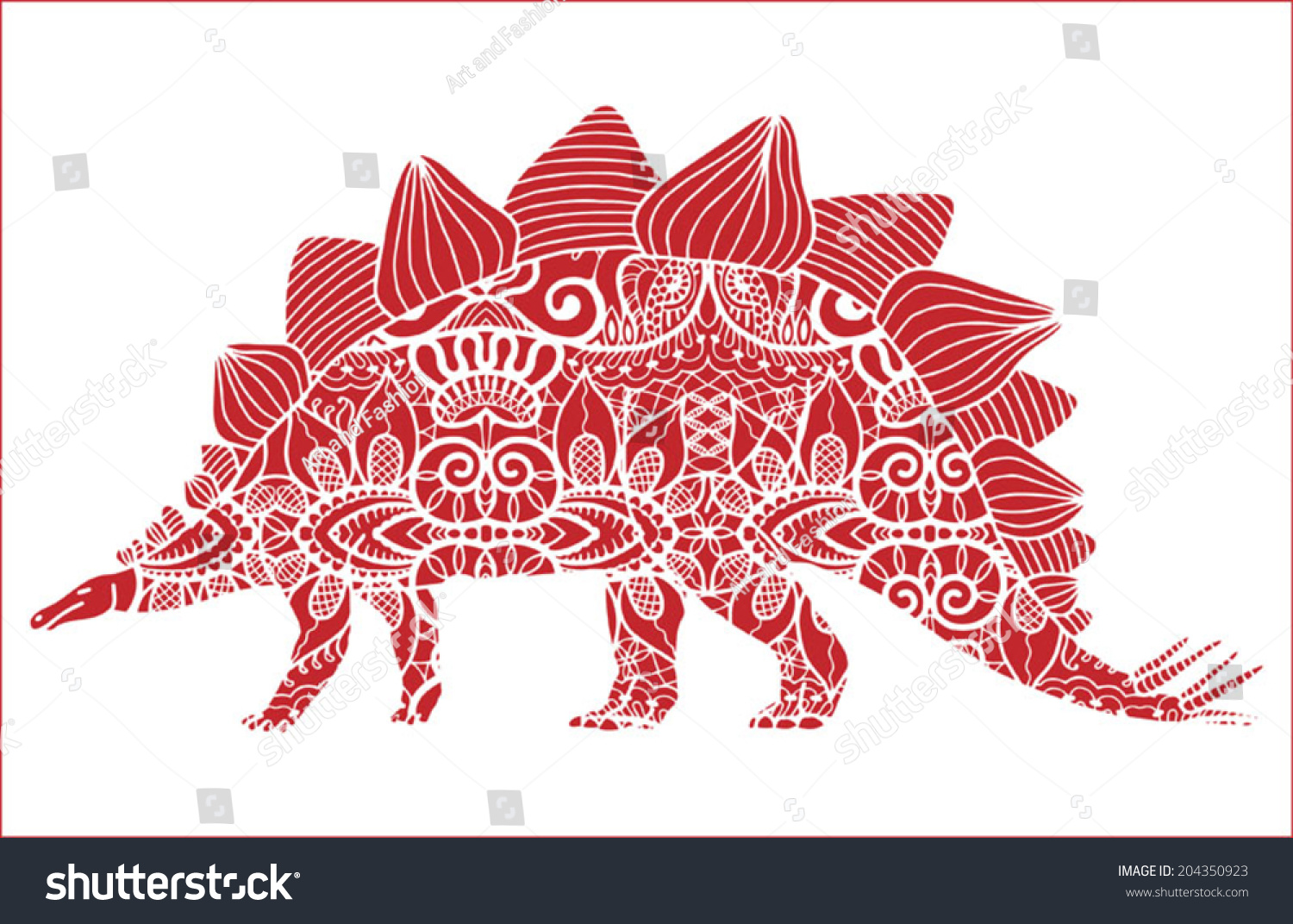 Decorative Dinosaur Cartoon Stegosaurus Detailed Ornament Stock Vector