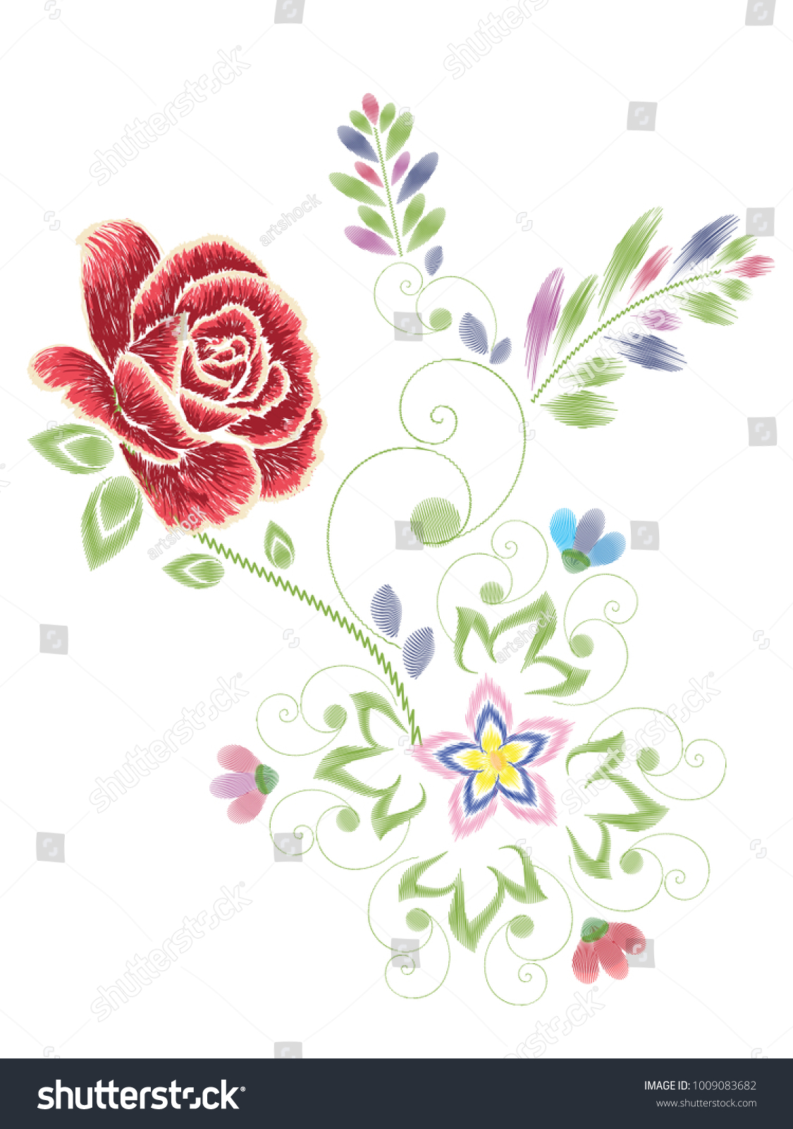 Decorative Embroidery Design Roses Floral Ornament Stock Vector ...