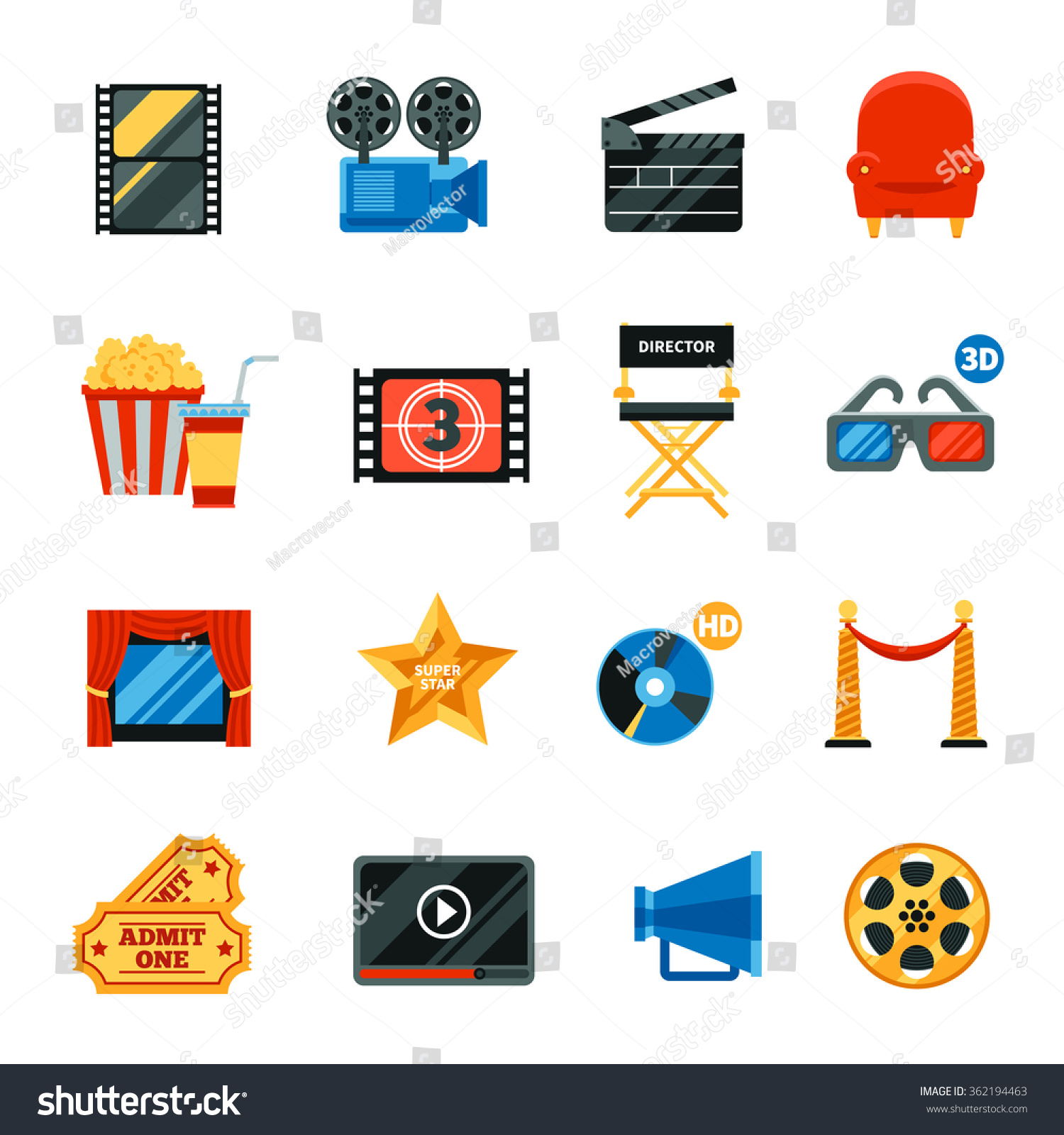 Decorative Flat Cinema Icons Set Film Stock Vector 362194463 - Shutterstock