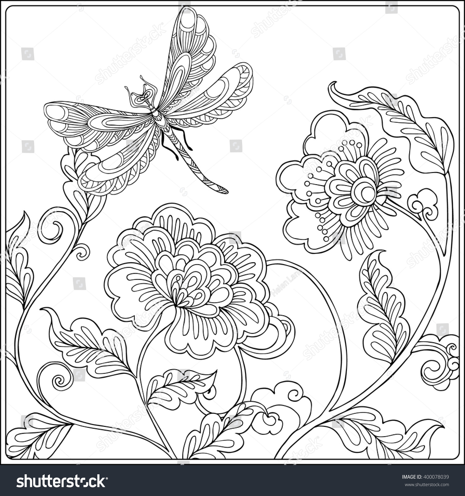 Decorative Flowers Birds Butterflies Coloring Book Stock Vector ...