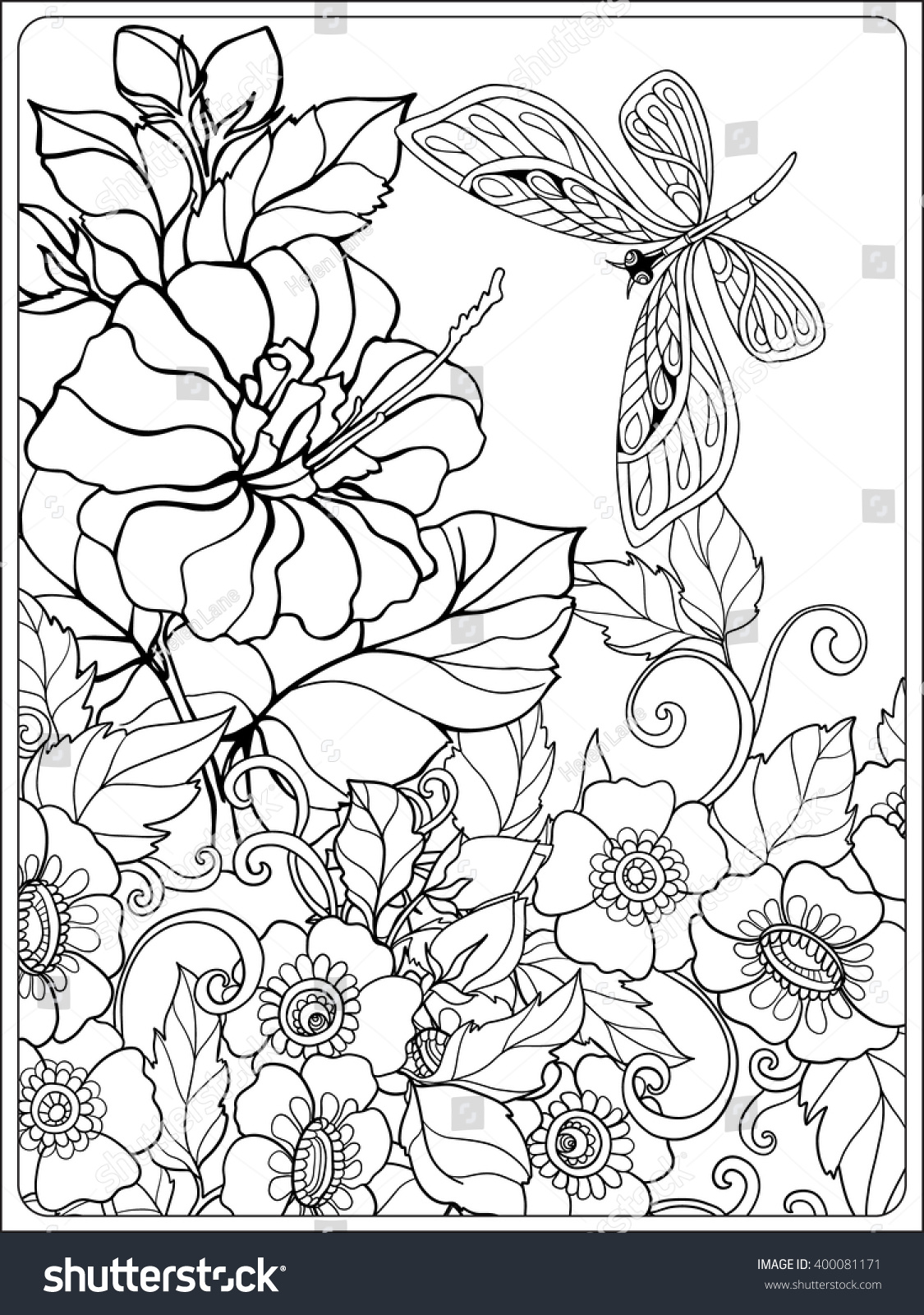 Decorative Flowers Birds Butterflies Coloring Book Stock Vector ...