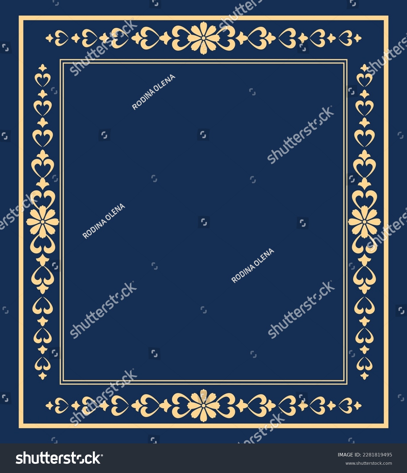 SVG of Decorative frame Elegant vector element for design in Eastern style, place for text. Floral golden and dark blue border. Lace illustration for invitations and greeting cards svg