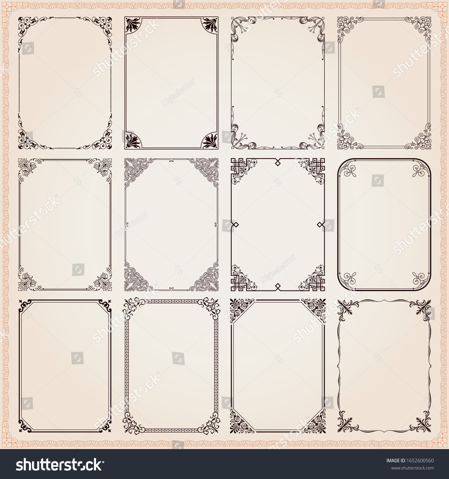 Decorative Frames Borders Rectangle Proportions Set Stock Vector ...