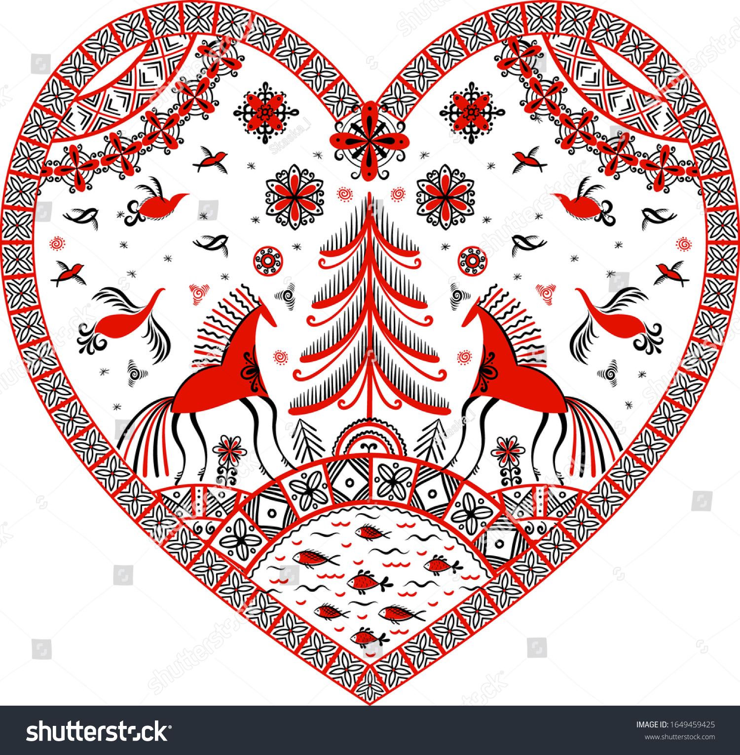 Decorative Heart Style Mezen Painting Horses Stock Vector (Royalty Free ...