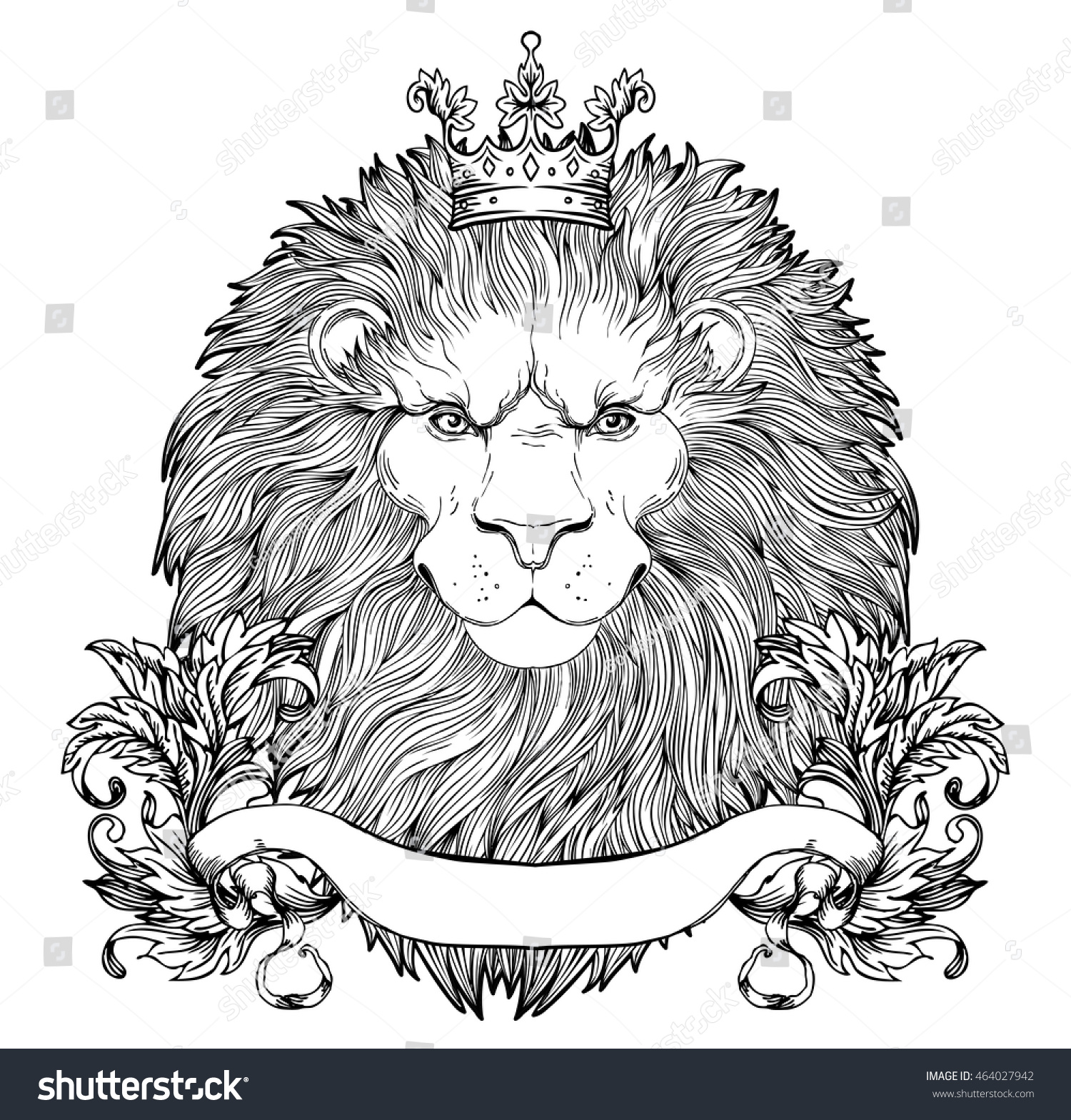 Decorative Illustration Of Heraldic Lion Head With Royal Crown And ...