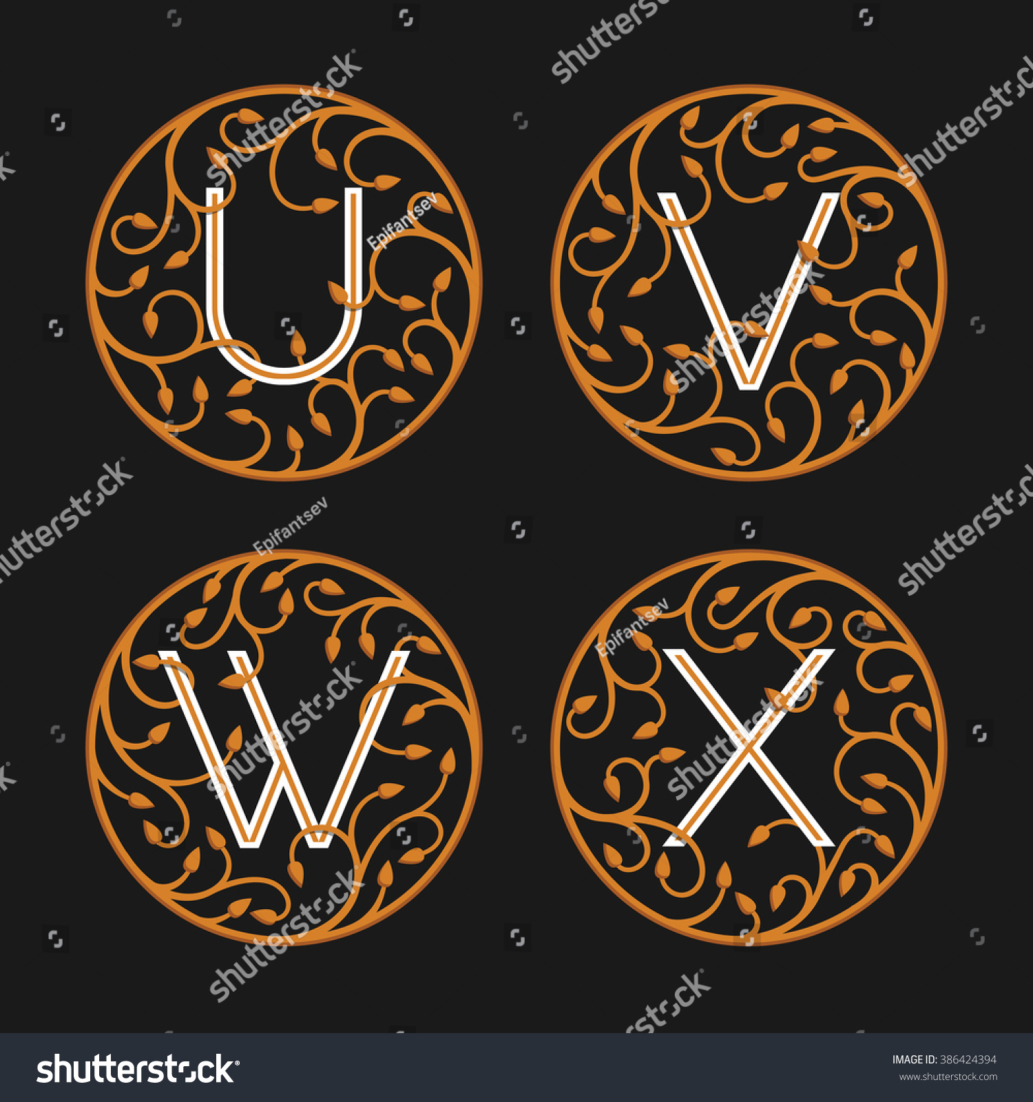 Decorative Initial Letters U V W Stock Vector Royalty Free