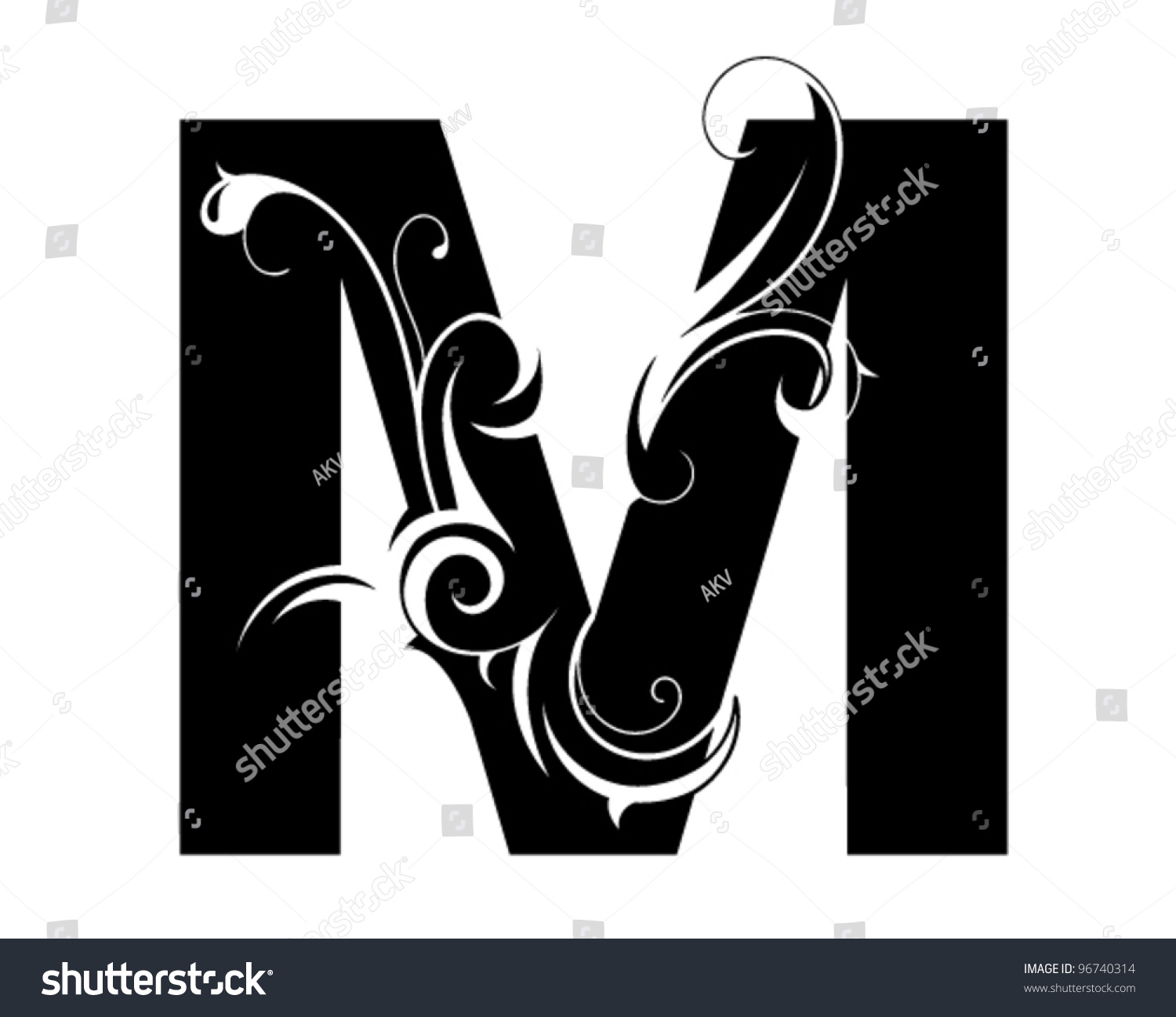 vector swirls letter Vector Stock Letter M Shape 96740314 Decorative Font