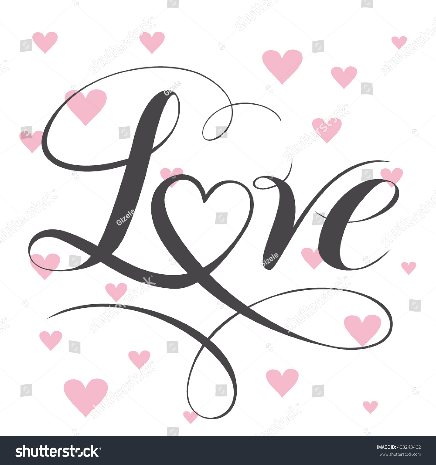 Decorative Love Text Heart Calligraphic Love Stock Vector Royalty Free