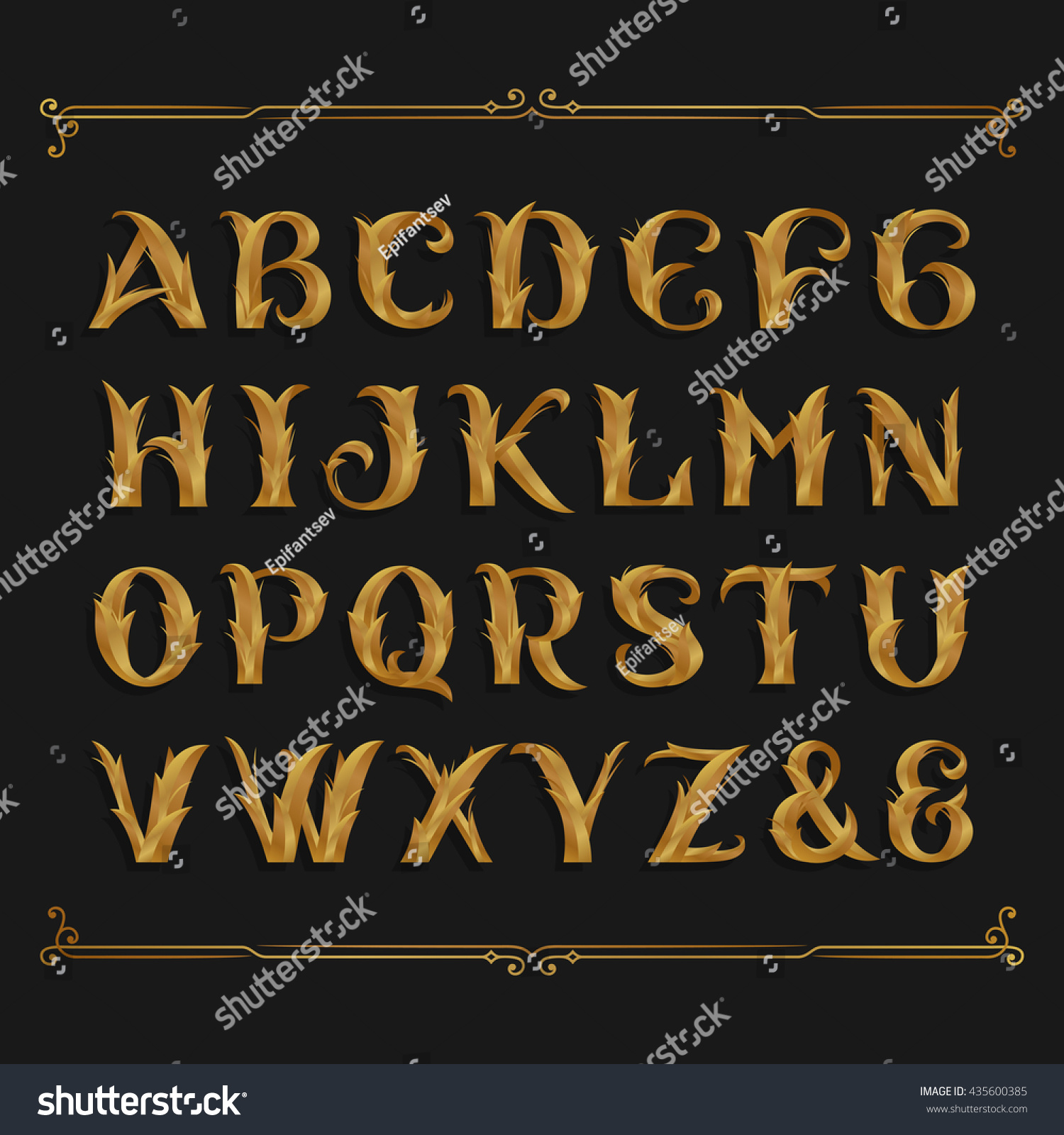 Decorative Ornate Alphabet Vector Font Golden Stock Vector (Royalty ...