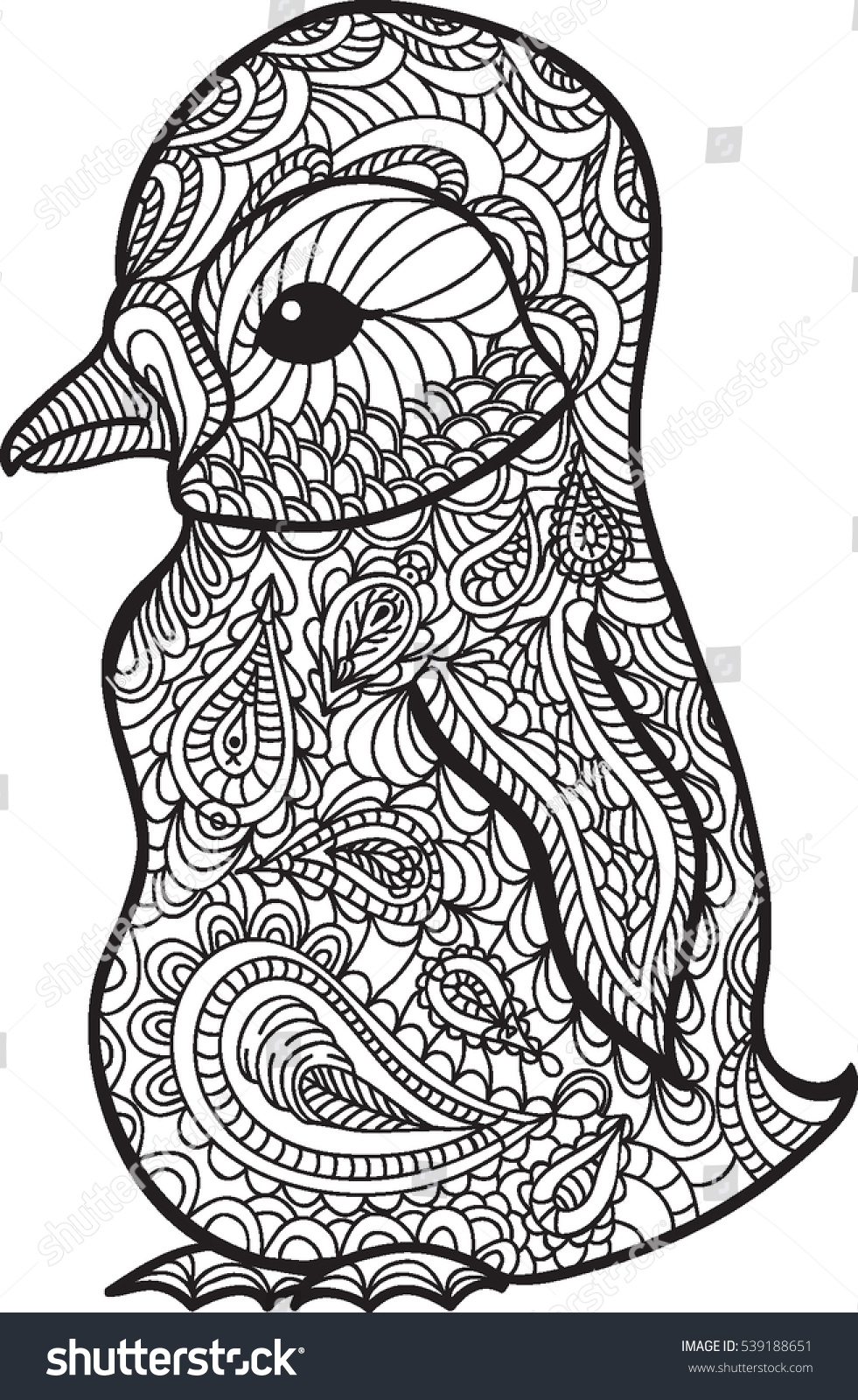 Decorative Outline Penguin Adult Anti Stress Stock Vector Royalty ...