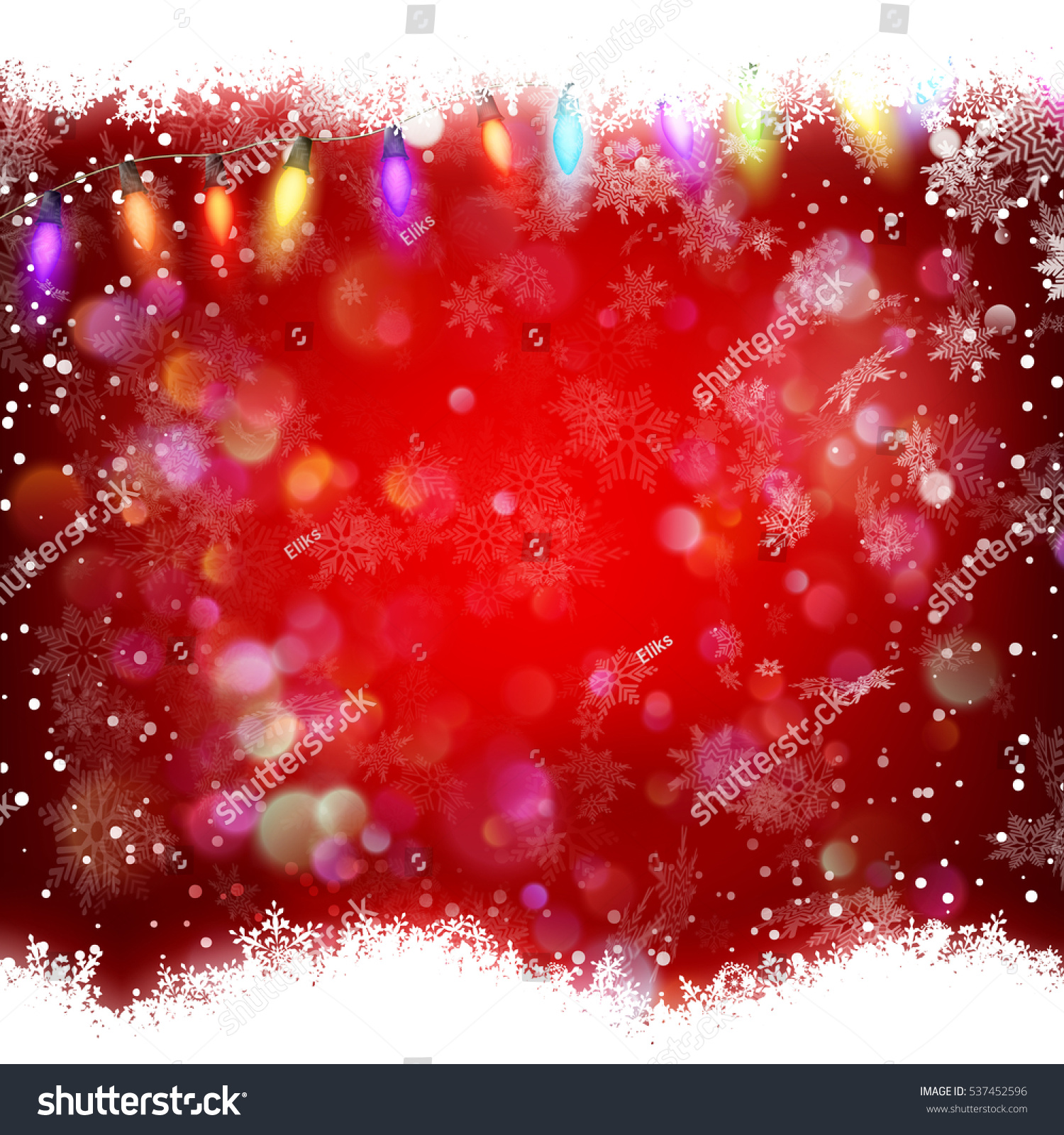 Decorative Red Christmas Background With Bokeh Lights And Snowflakes