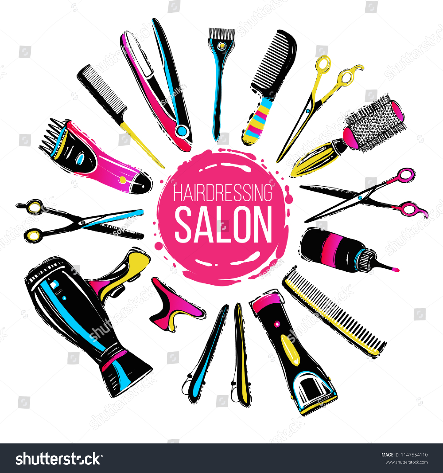 Decorative Set Hairdresser Equipment Tools Fashion Stock Vector