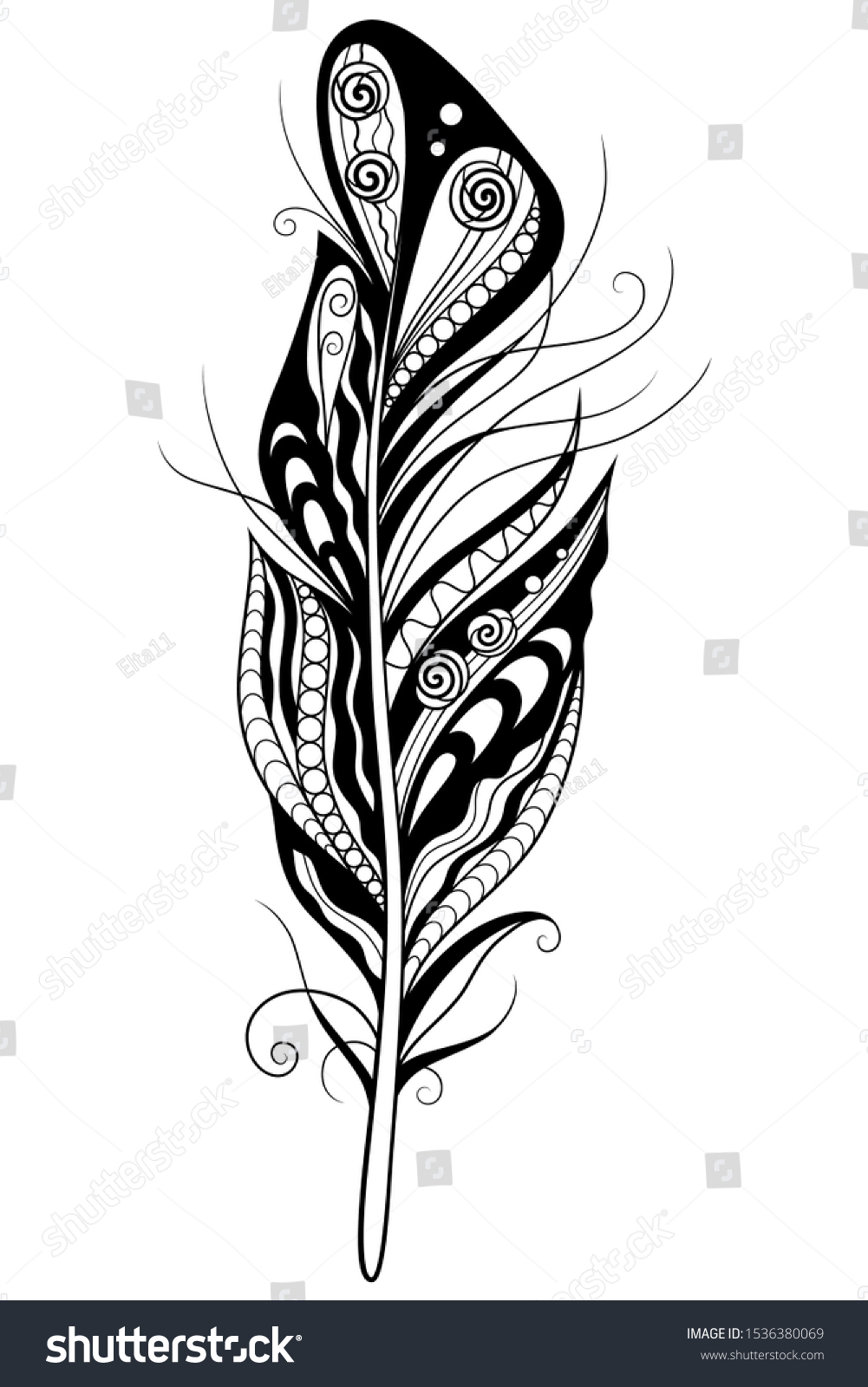 Decorative Stylized Feather Isolated On White Stock Vector Royalty Free 1536380069 Shutterstock 3906