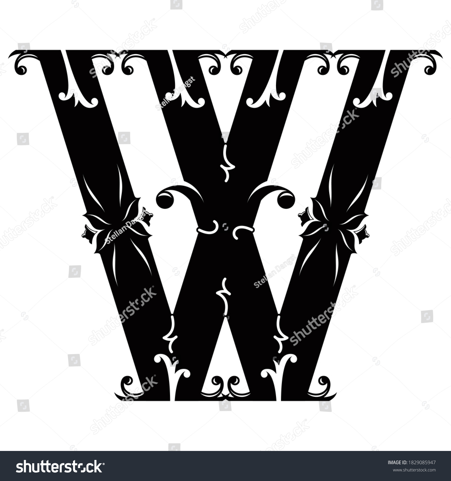 Decorative Uppercase Letter Swirls Font Isolated Stock Vector (Royalty ...