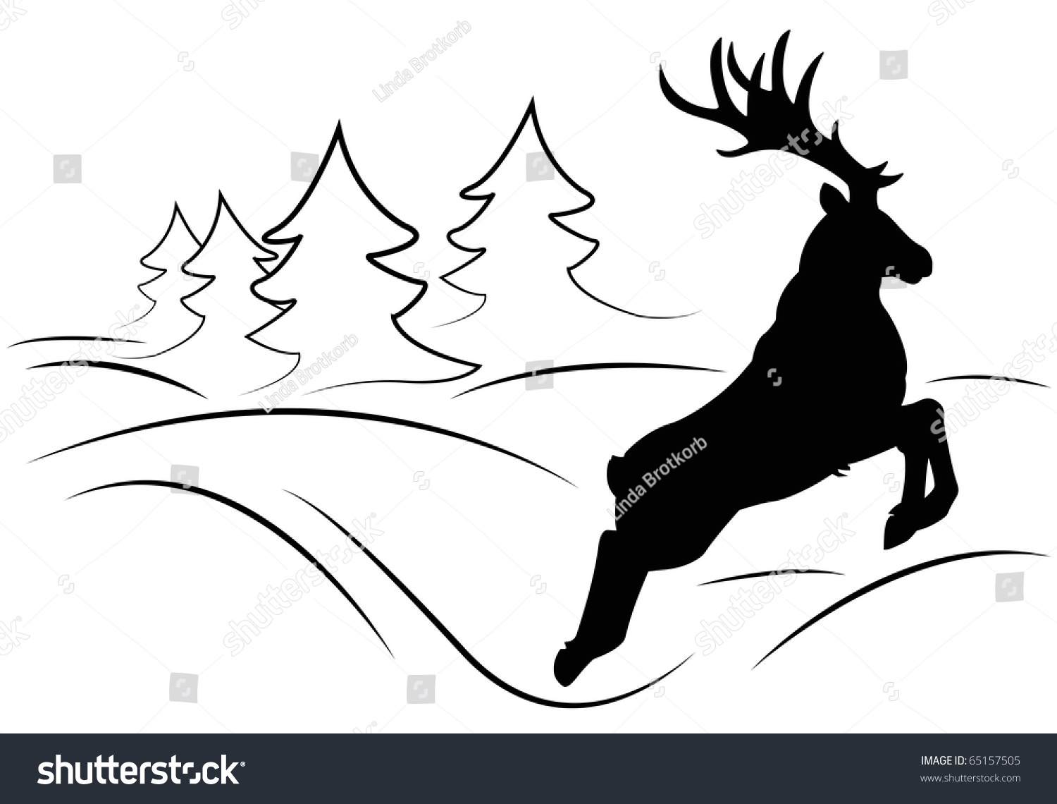 black deer leaping winter scene clip art preview
