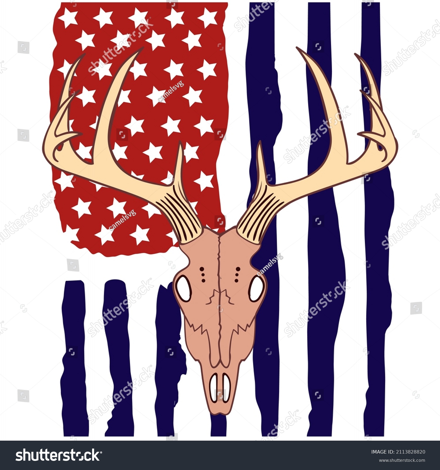 SVG of Deer Antler skull with US flag, Deer Antler Skull United State flag svg