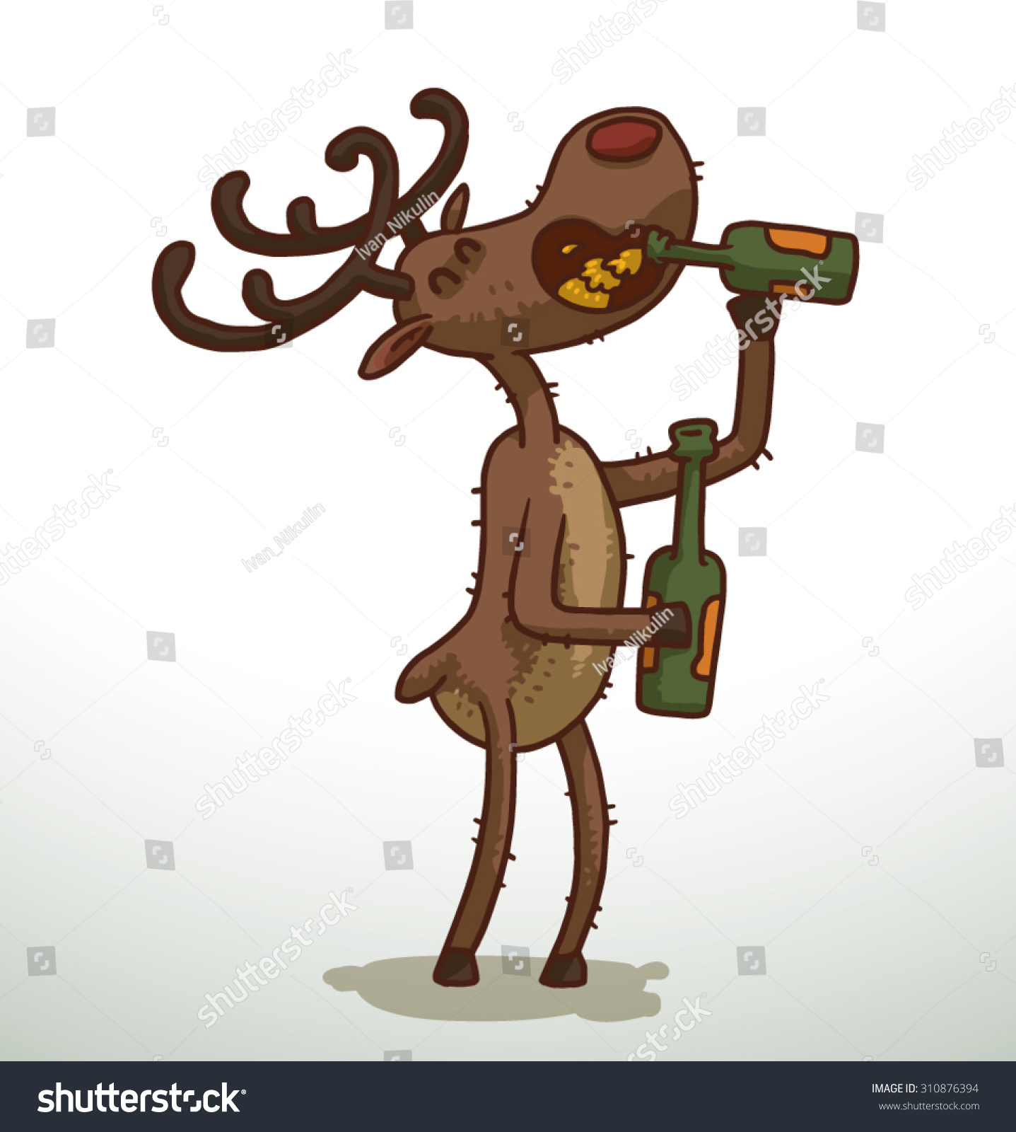 Deer Drinking Beer Glass Bottle Vector Stock Vector 310876394 Shutterstock