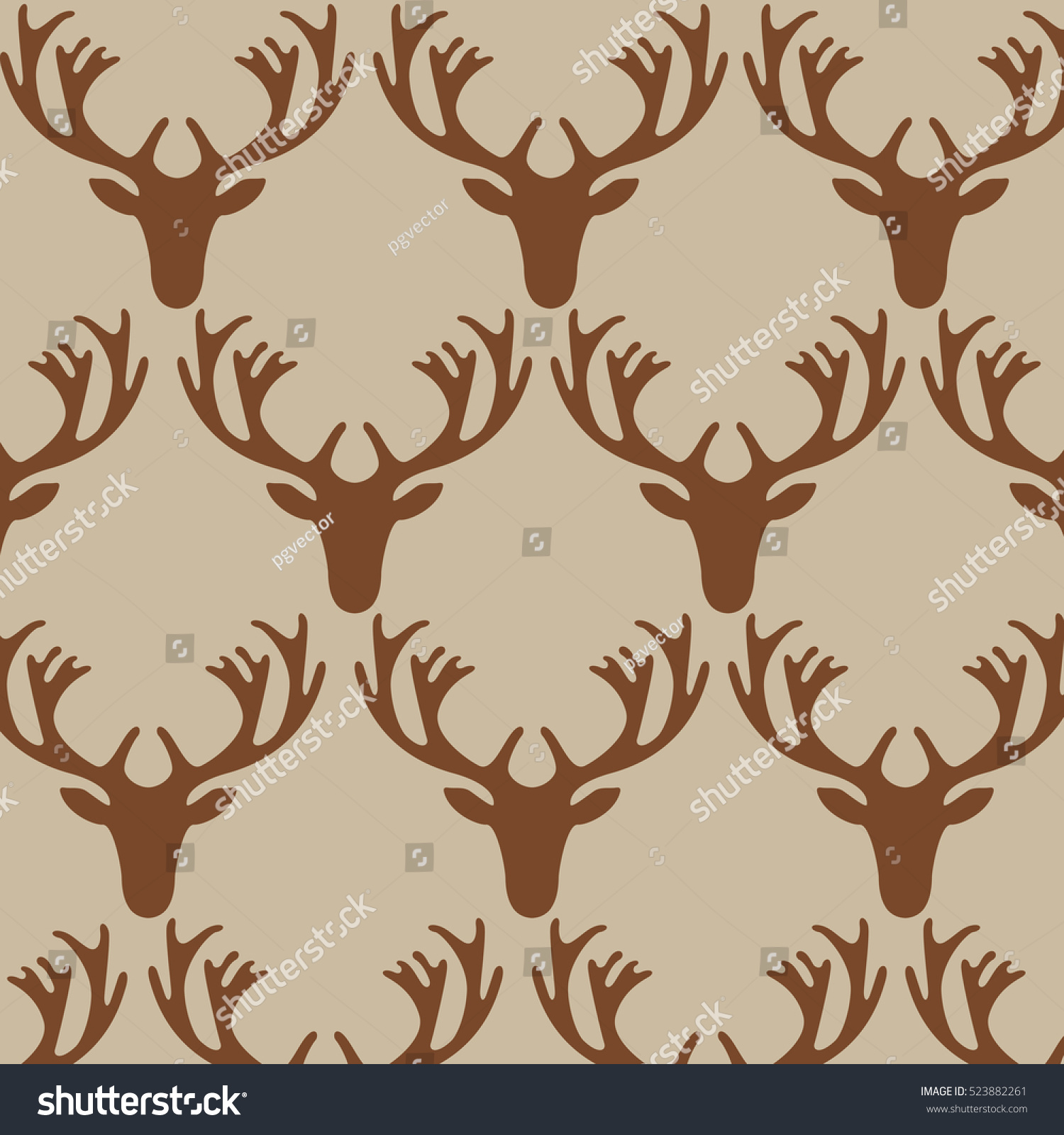 Deer Head Pattern On Beige Background Stock Vector Illustration ...