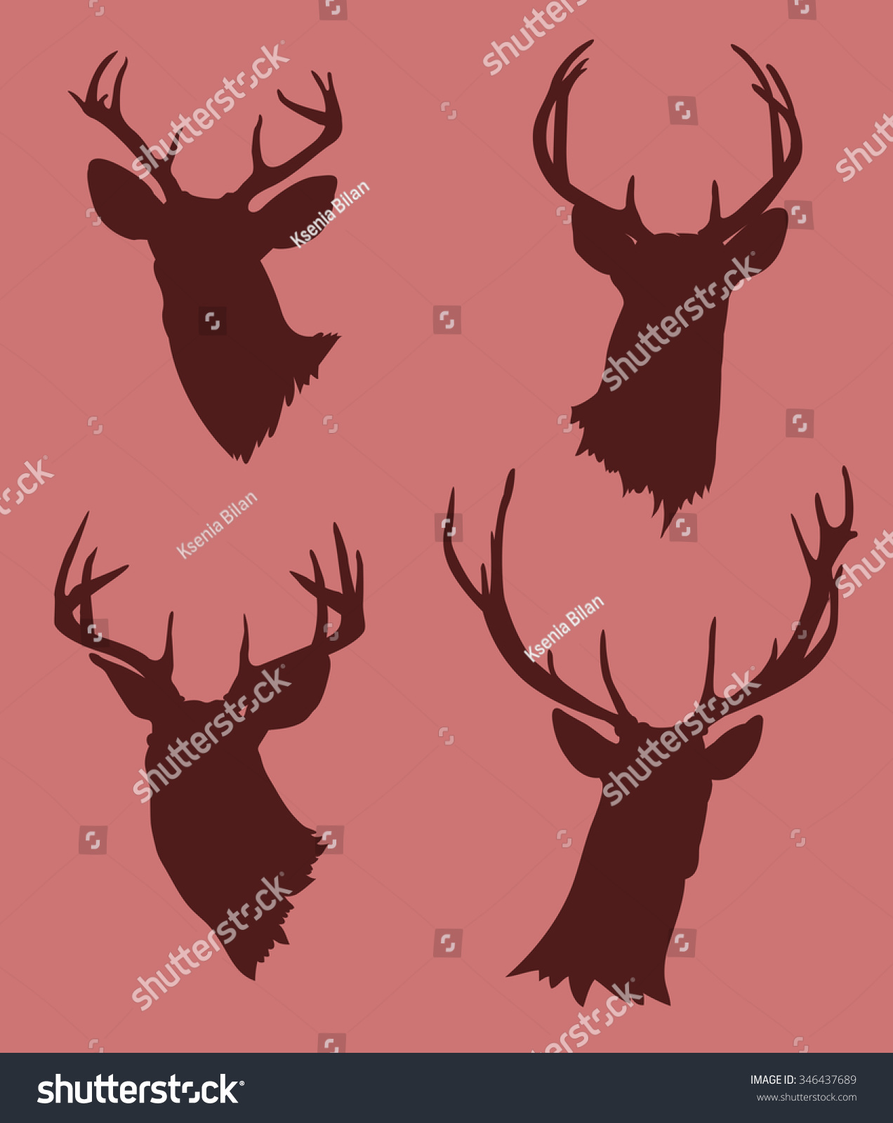 Deer Head Silhouette Vector Set Vector De Stock Libre De Regalías 346437689 0158