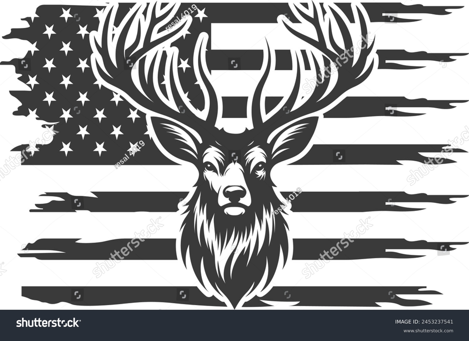 SVG of Deer Hunting American Flag Silhouette Vector Files,Hunting Clipart,American Flag Deer,Deer Hunting T-shirt Design svg