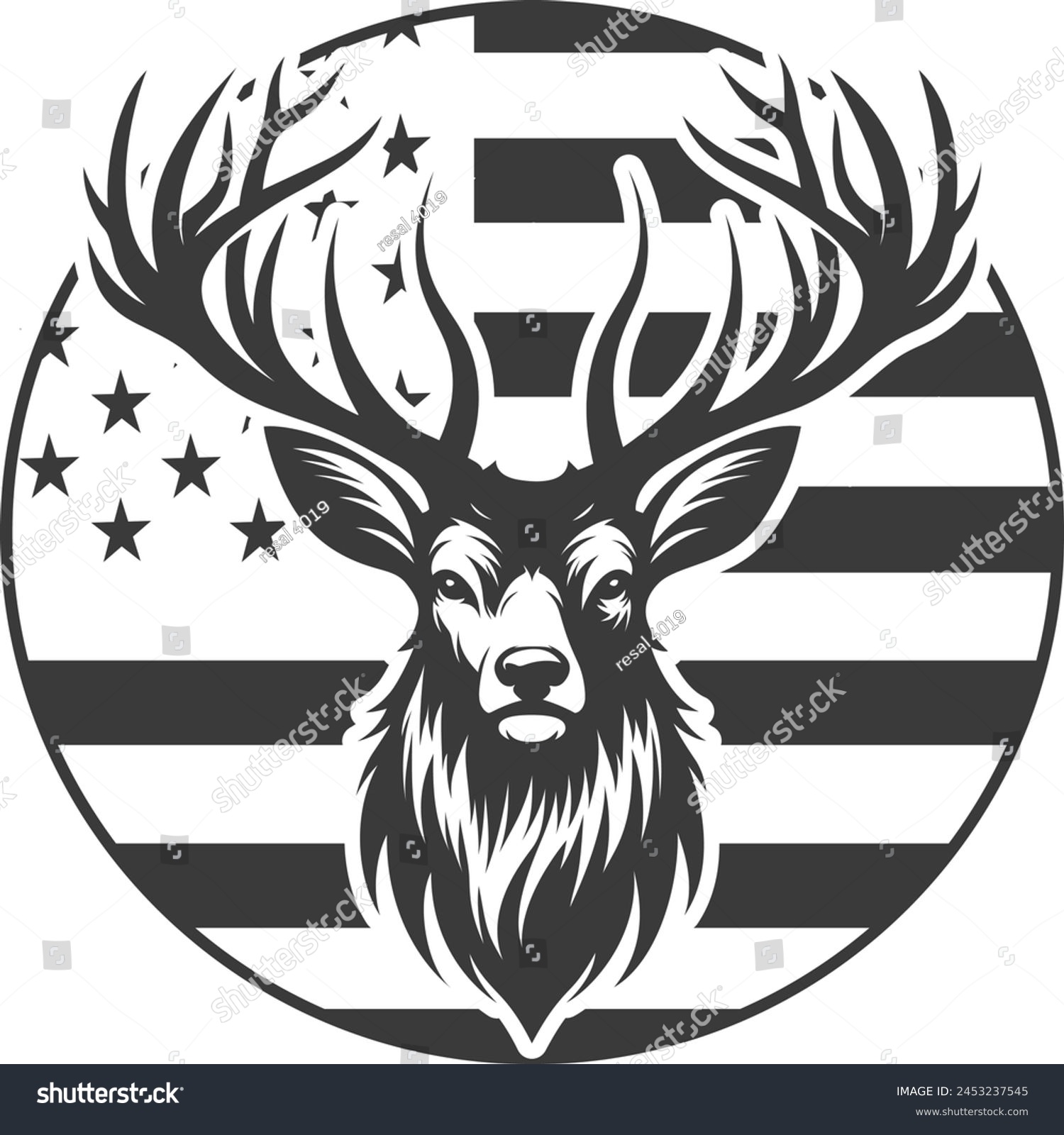 SVG of Deer Hunting American Flag Silhouette Vector Files,Hunting Clipart,American Flag Deer,Deer Hunting T-shirt Design svg