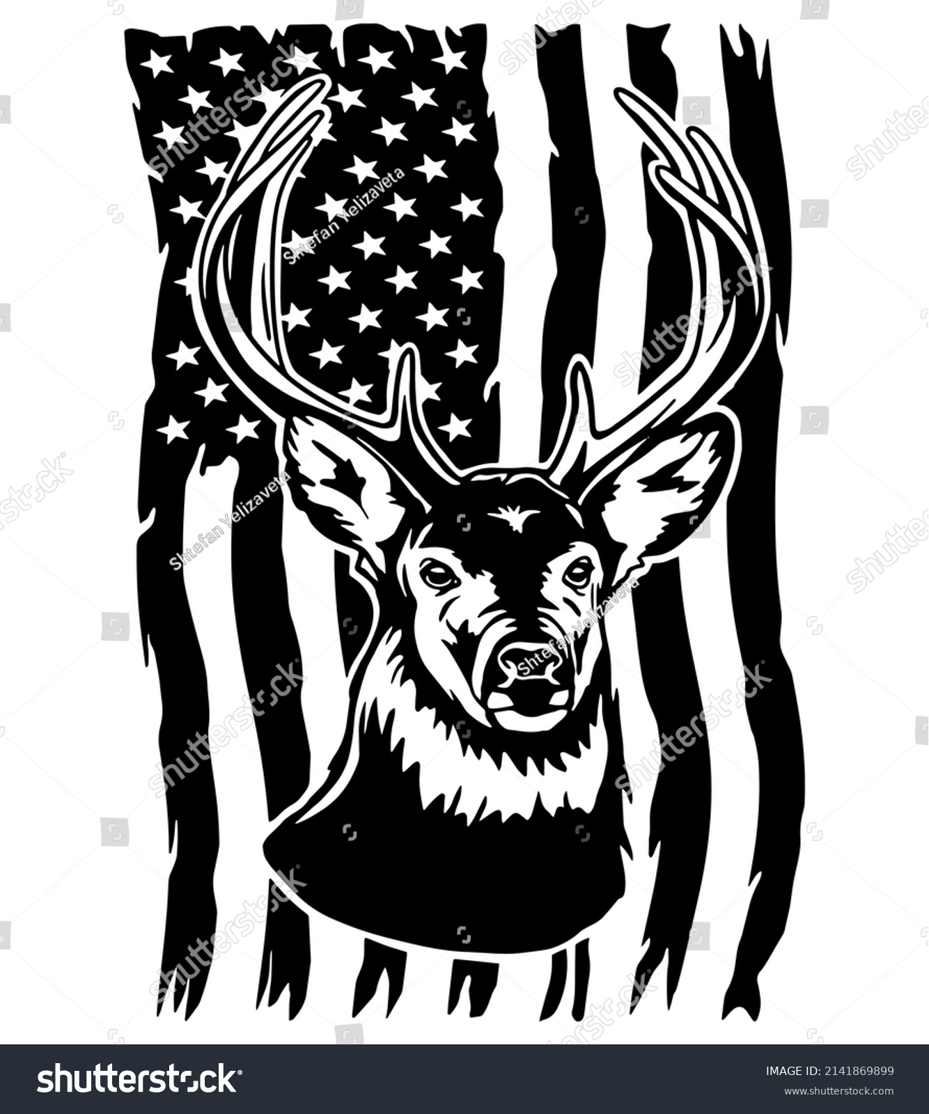 SVG of Deer on the background of the USA flag, hunting season. Vector clipart. svg